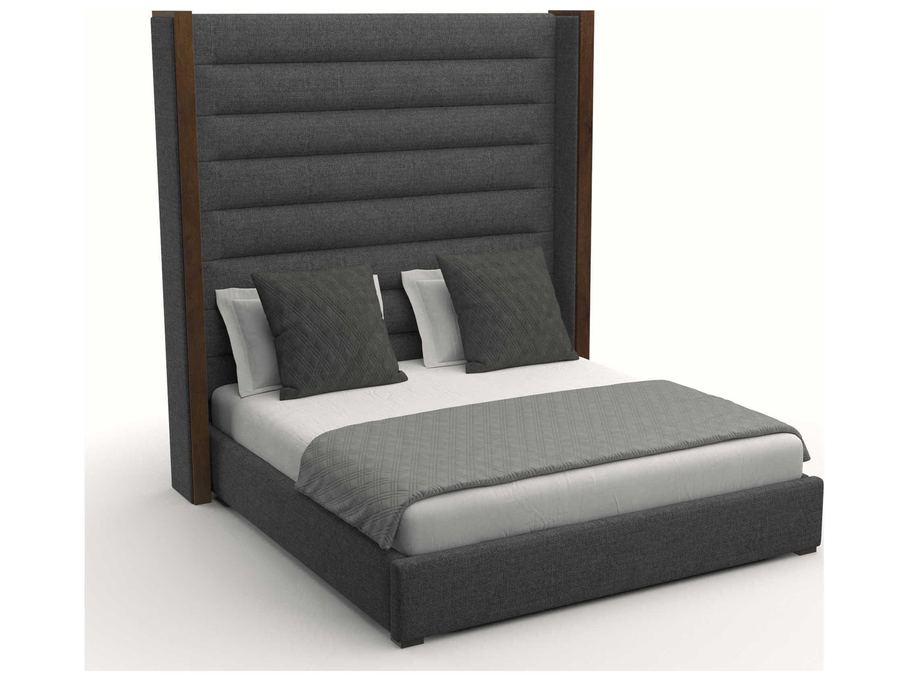 Nativa Interiors Irenne Horizontal Channel Tufted High Brown Upholstered Panel Bed