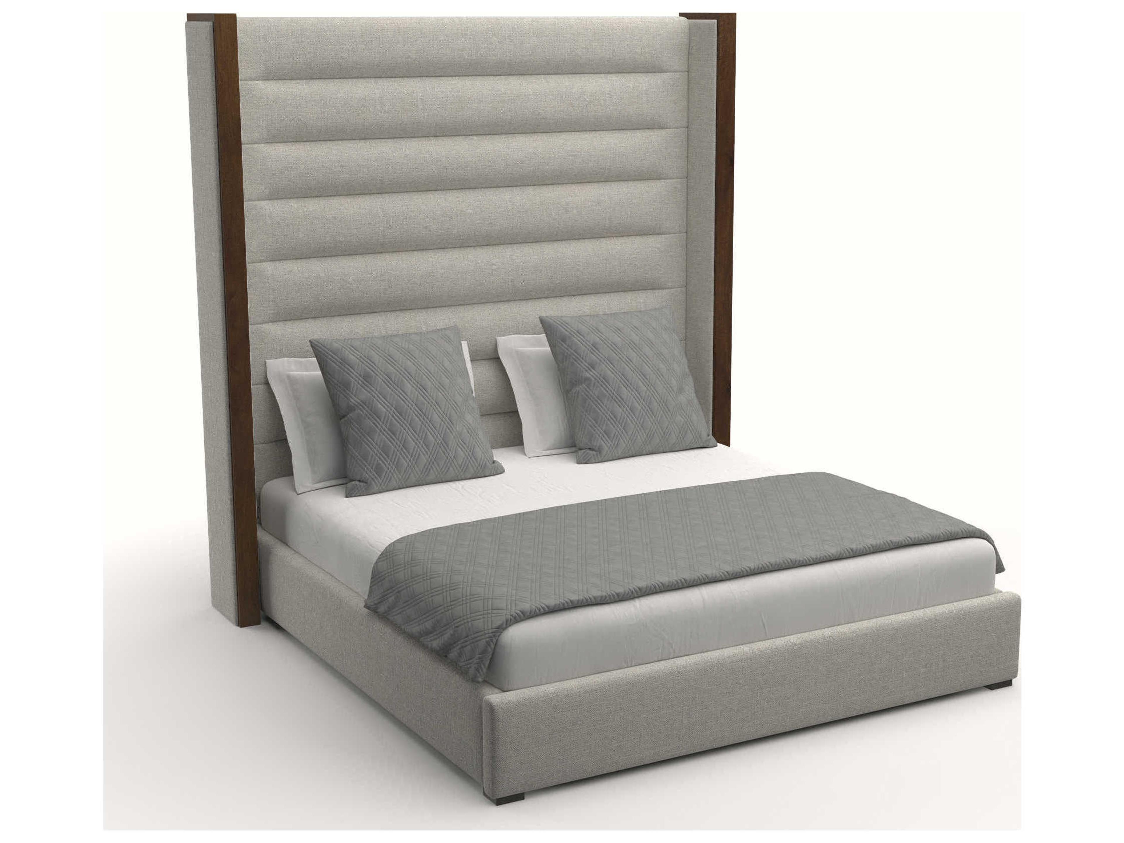 Nativa Interiors Irenne Horizontal Channel Tufted High Brown Upholstered Panel Bed