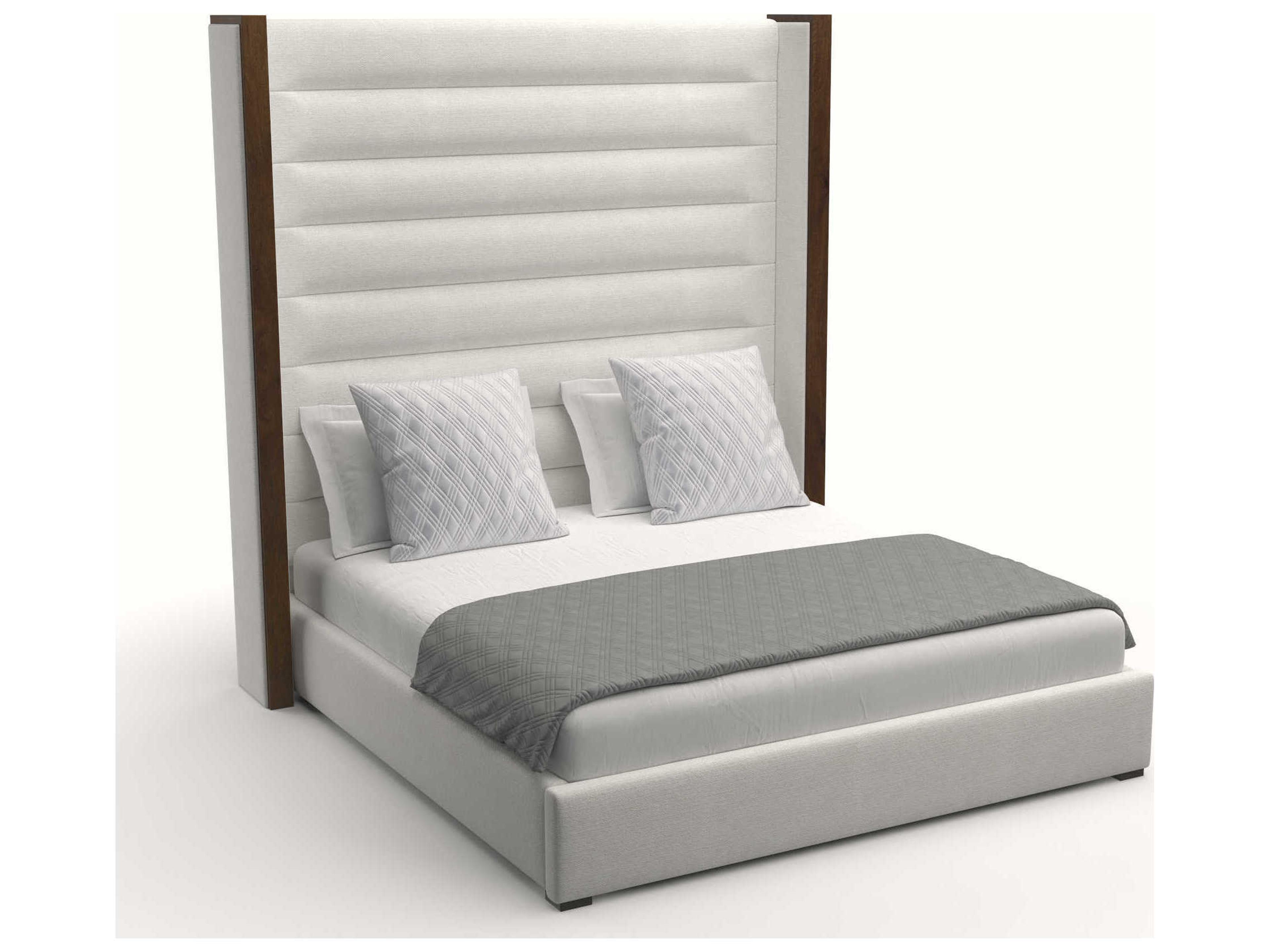 Nativa Interiors Irenne Horizontal Channel Tufted High Brown Upholstered Panel Bed