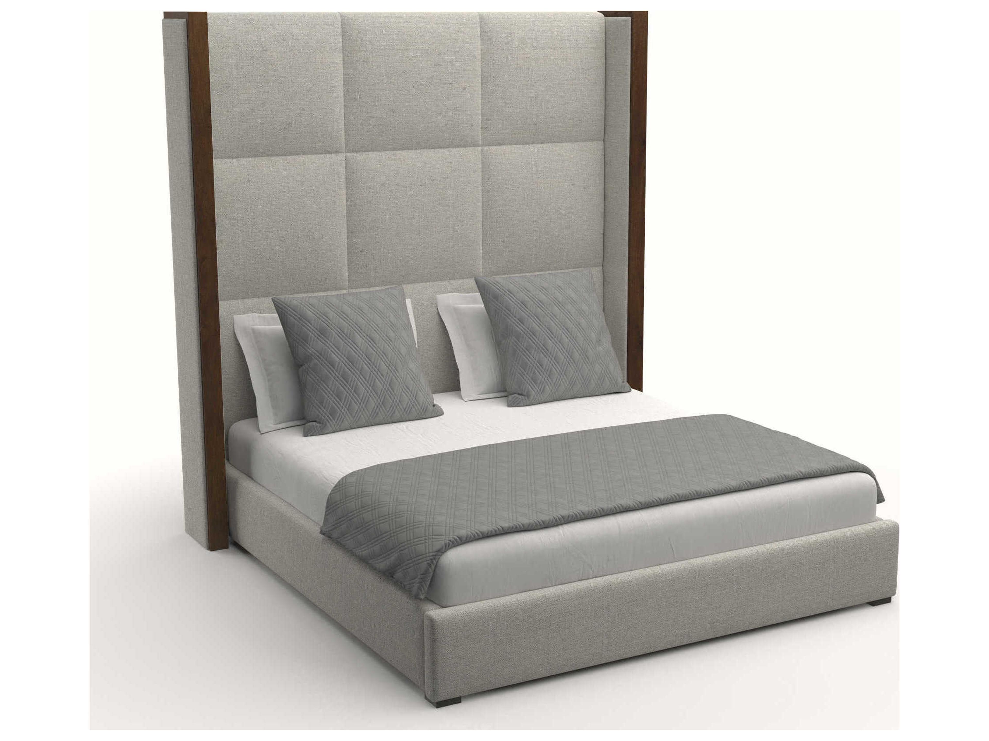 Nativa Interiors Irenne Square Tufted High Brown Upholstered Panel Bed