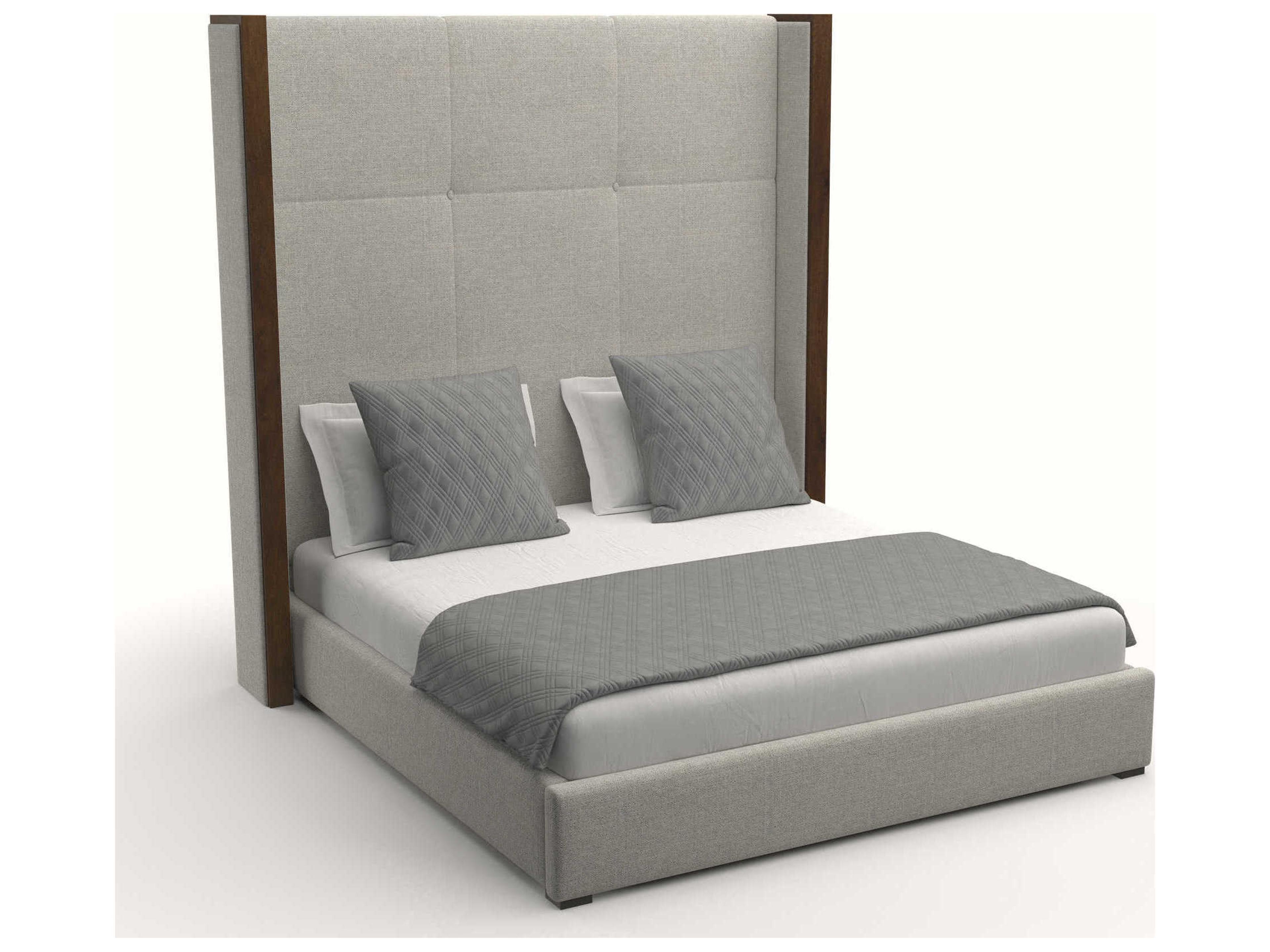 Nativa Interiors Irenne Square Tufted High Brown Upholstered Panel Bed