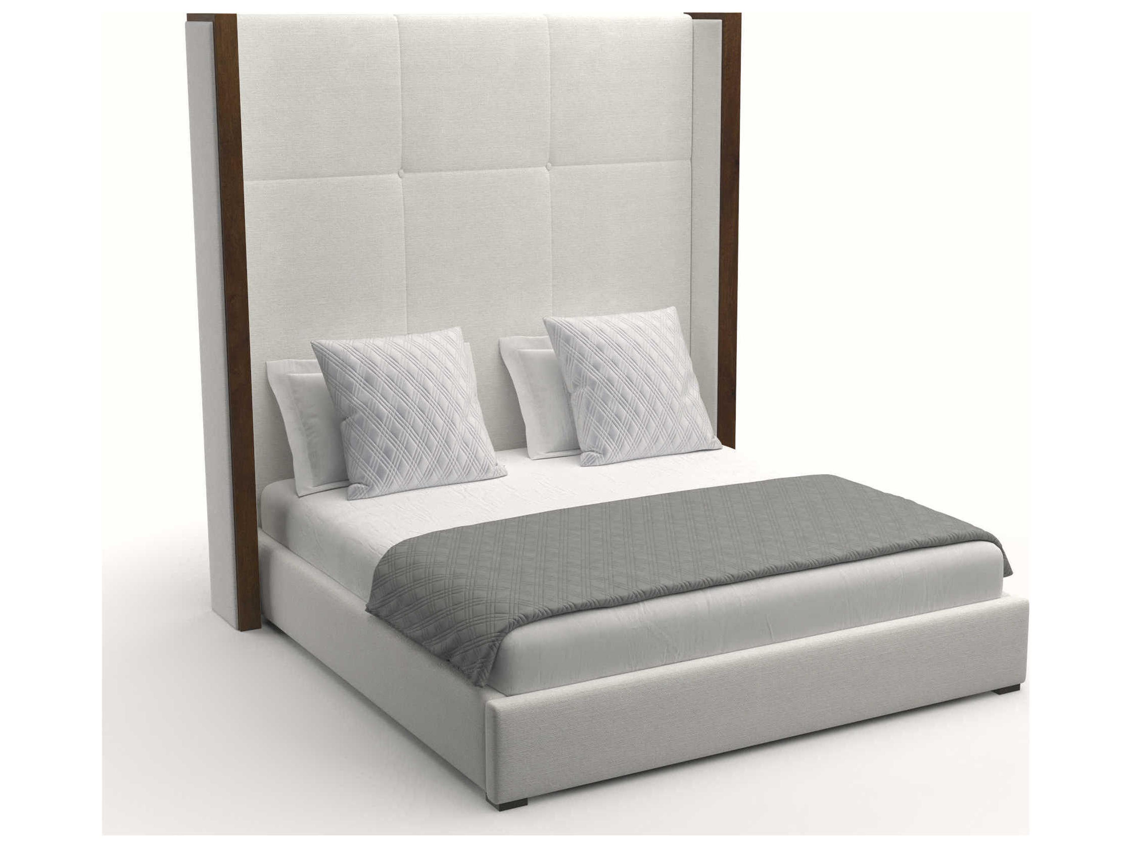 Nativa Interiors Irenne Square Tufted High Brown Upholstered Panel Bed