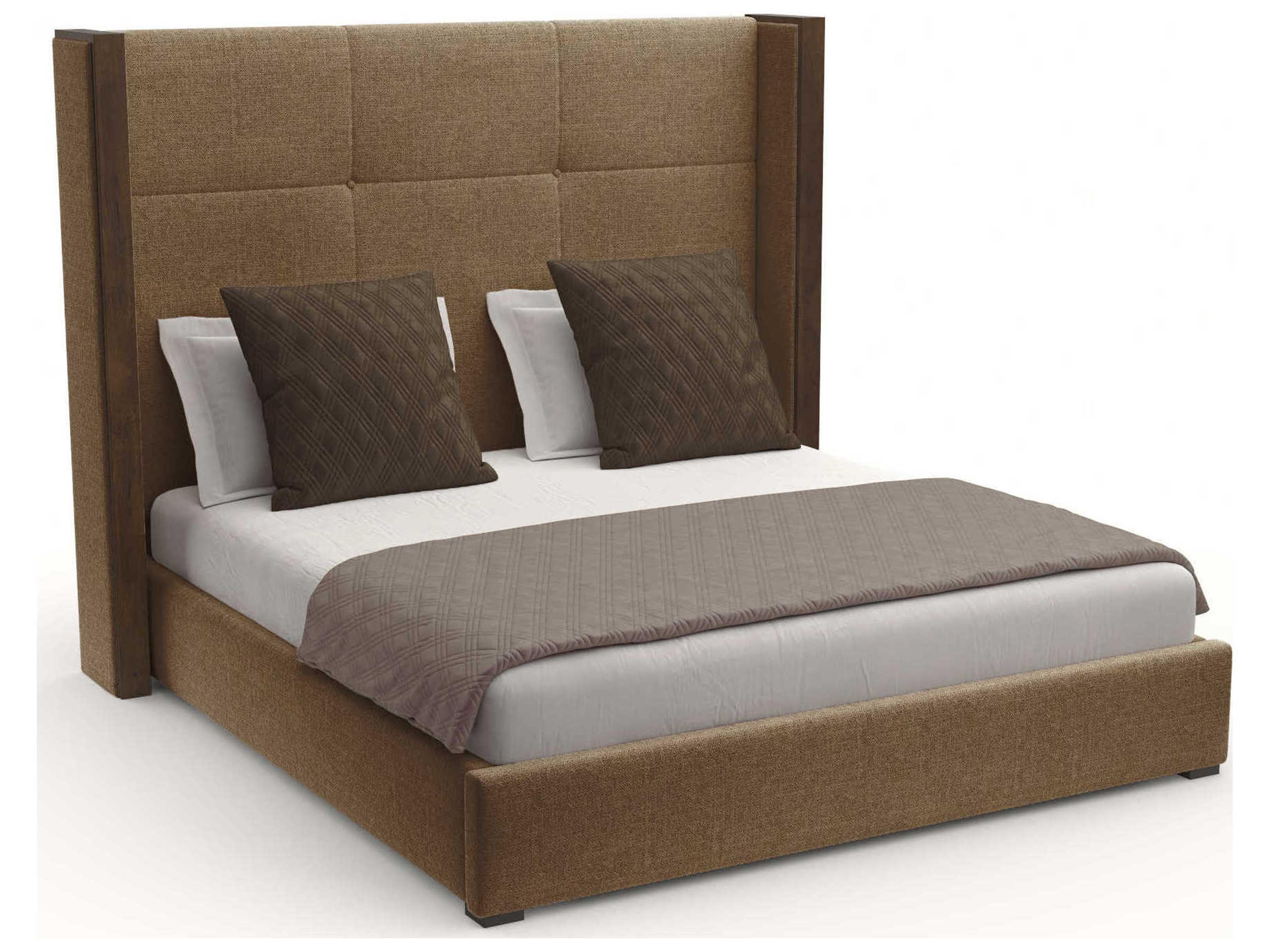 Irenne Simple Tufted High Brown Upholstered Panel Bed