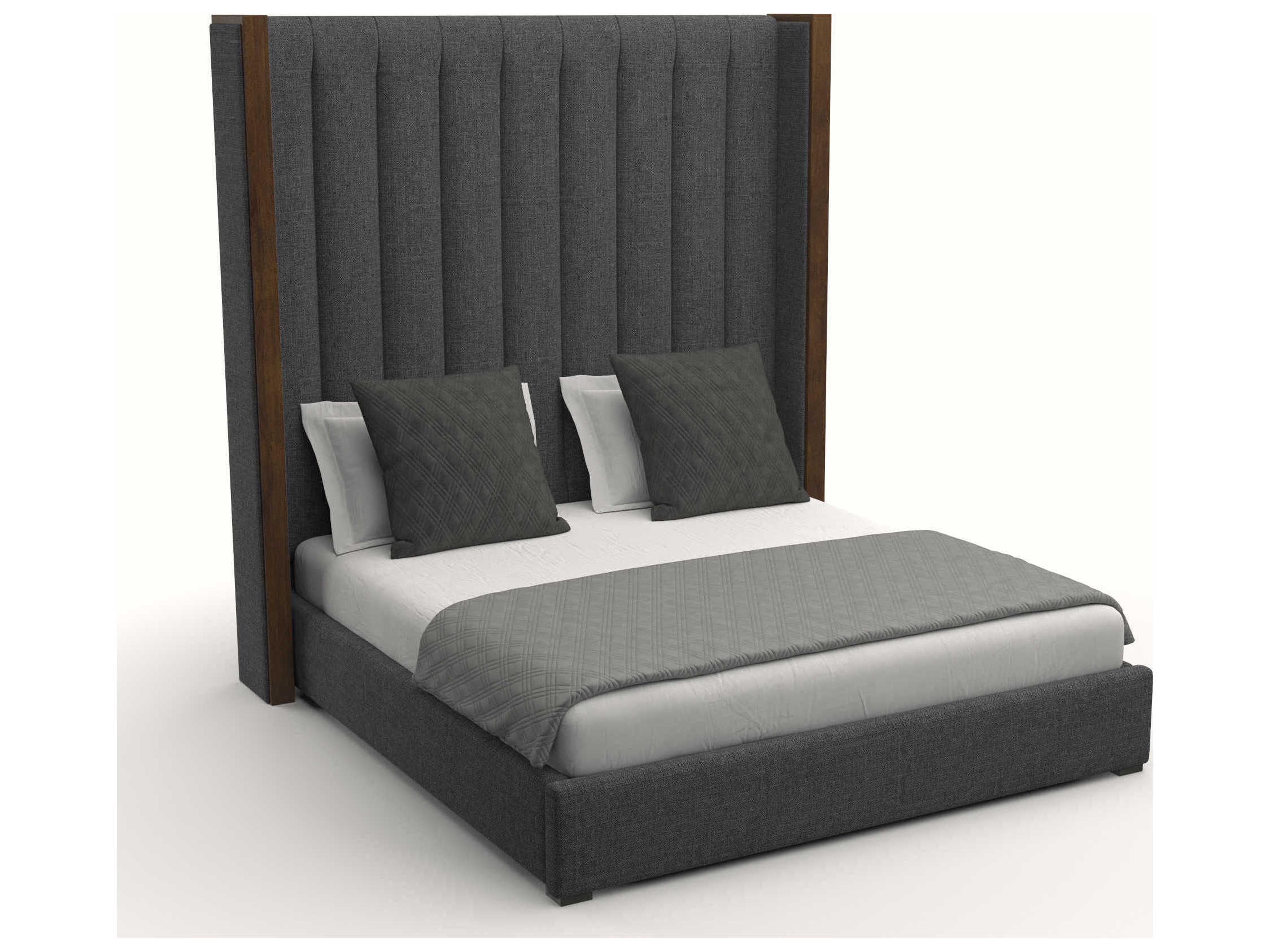 Nativa Interiors Irenne Vertical Channel Tufted High Brown Upholstered Panel Bed