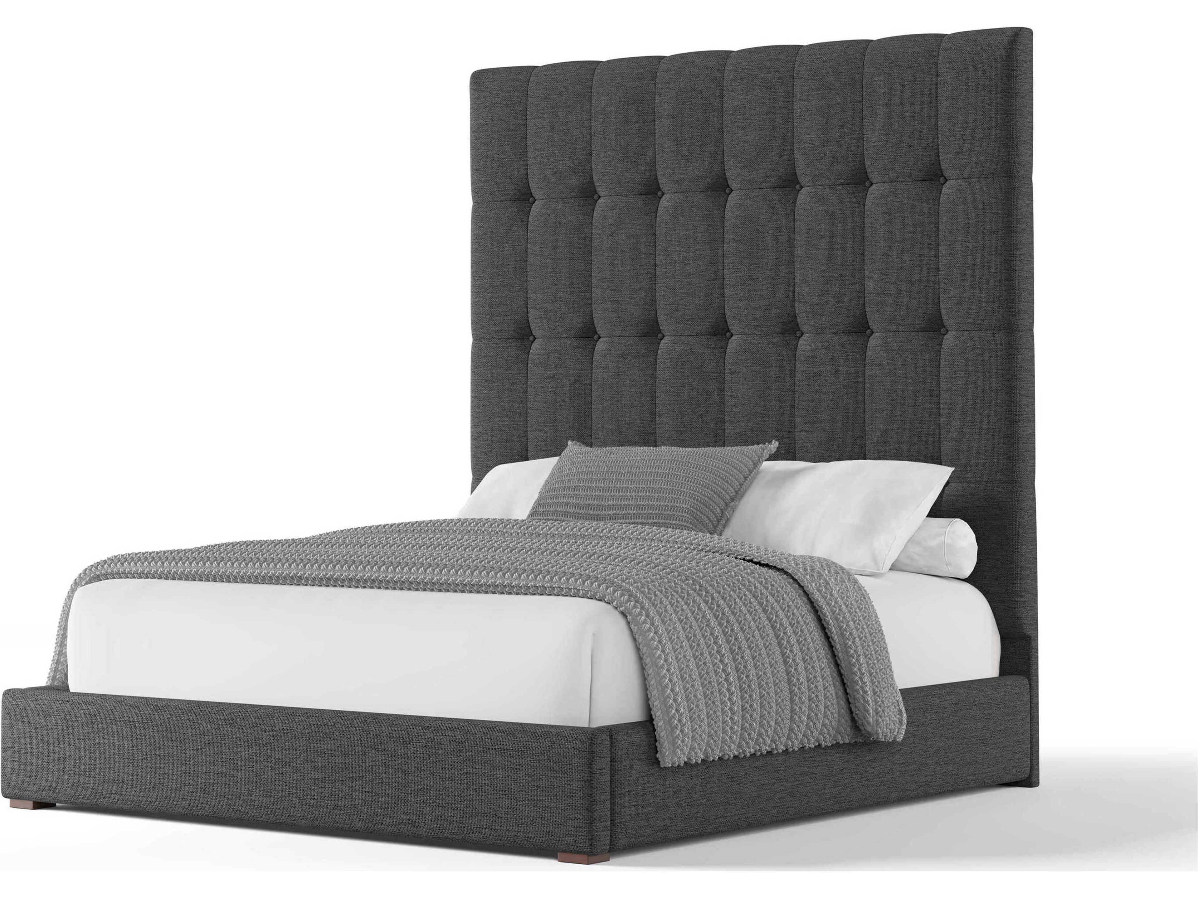 Nativa Interiors Moyra Box Tufted High Brown Ply Wood Upholstered Panel Bed