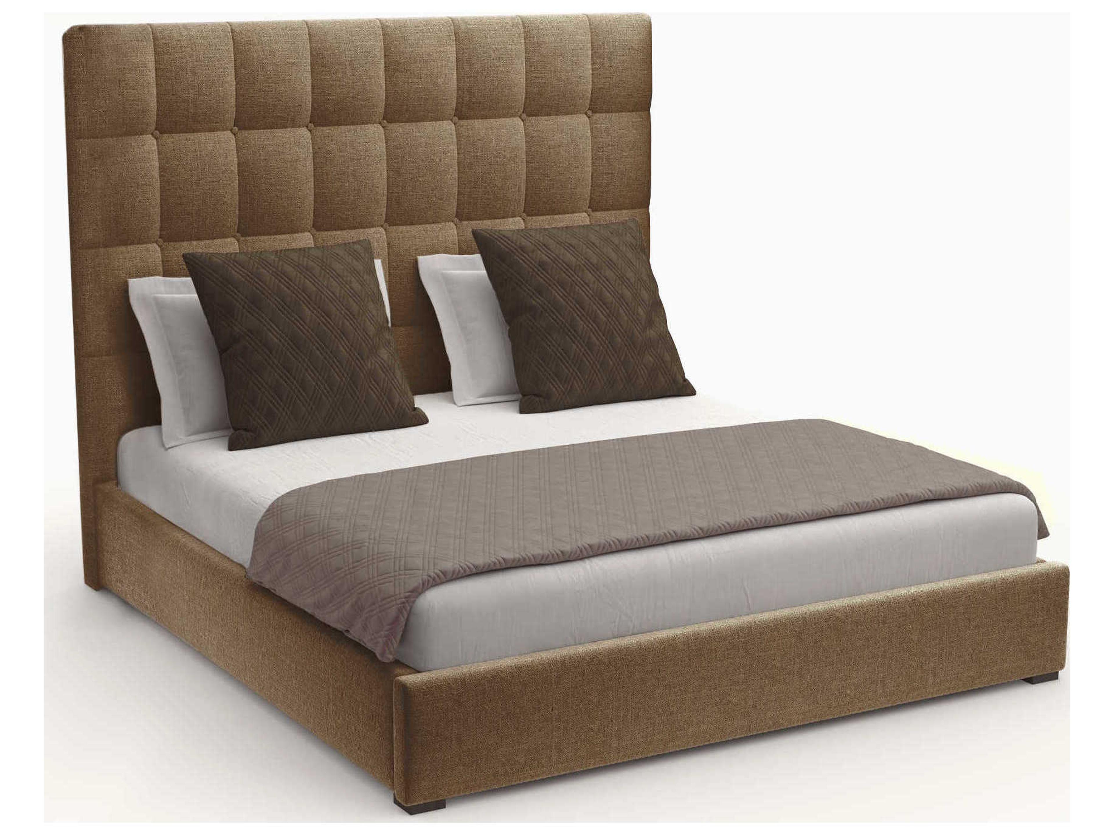 Moyra Box Tufted High Brown Upholstered Panel Bed