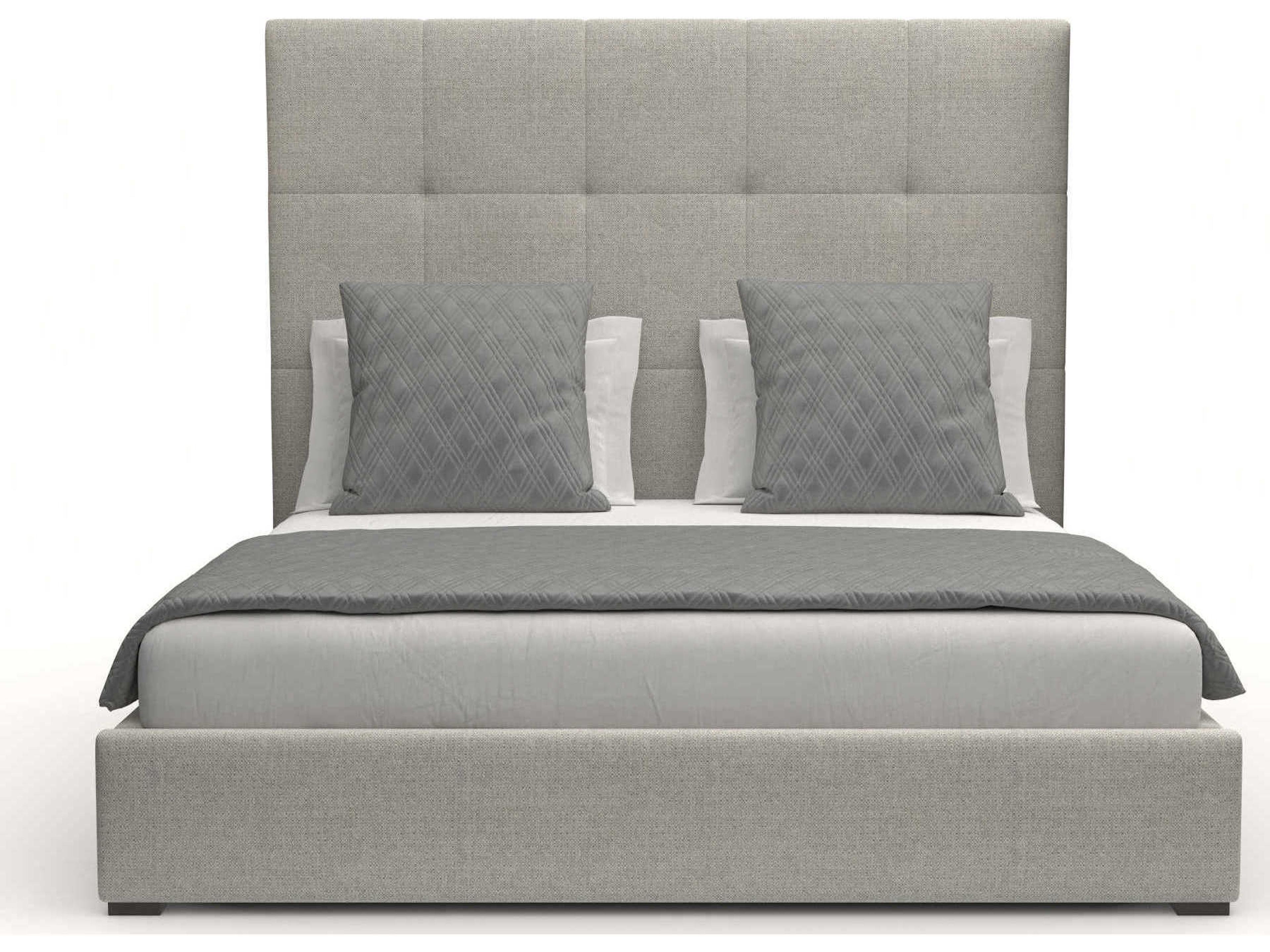 Nativa Interiors Moyra Button Tufted High Gray Upholstered Panel Bed