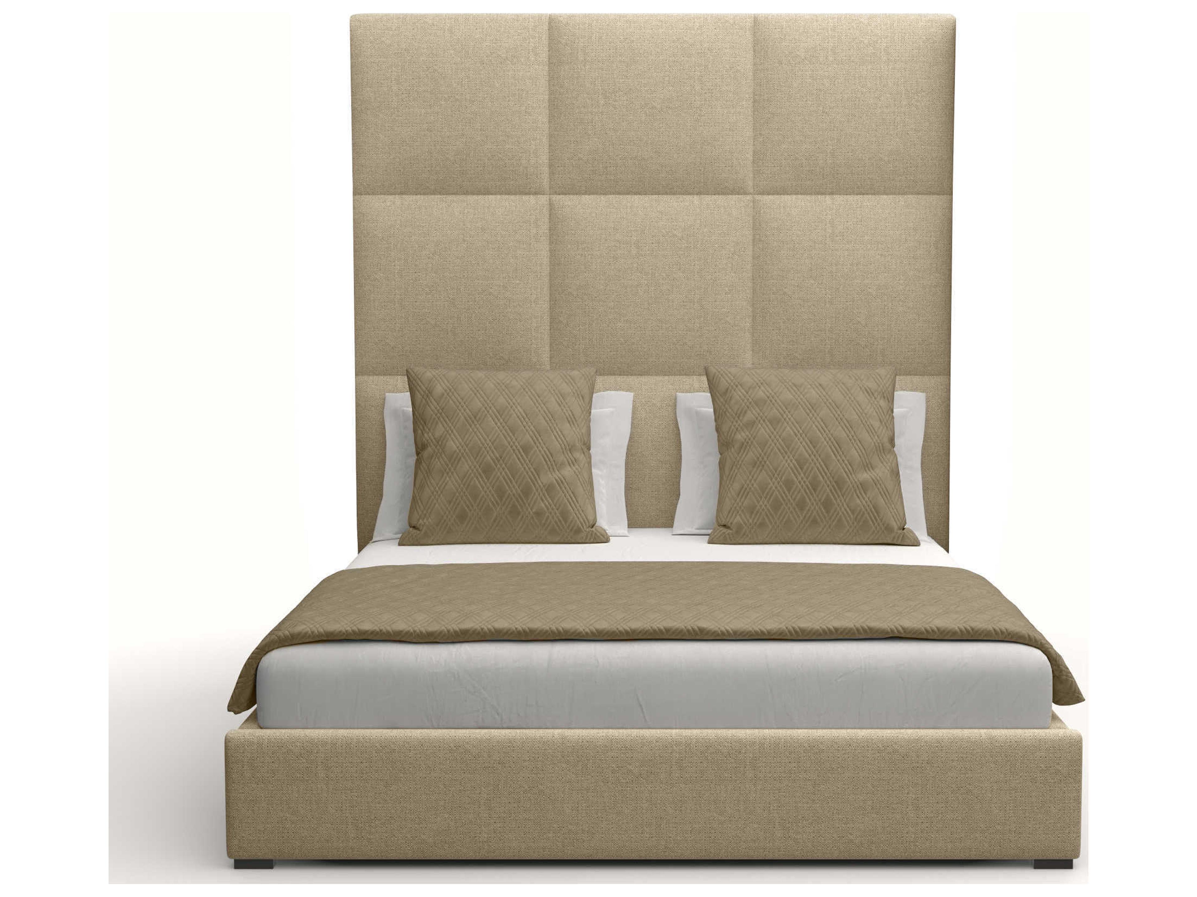 Nativa Interiors Moyra Square Tufted High Beige Upholstered Panel Bed
