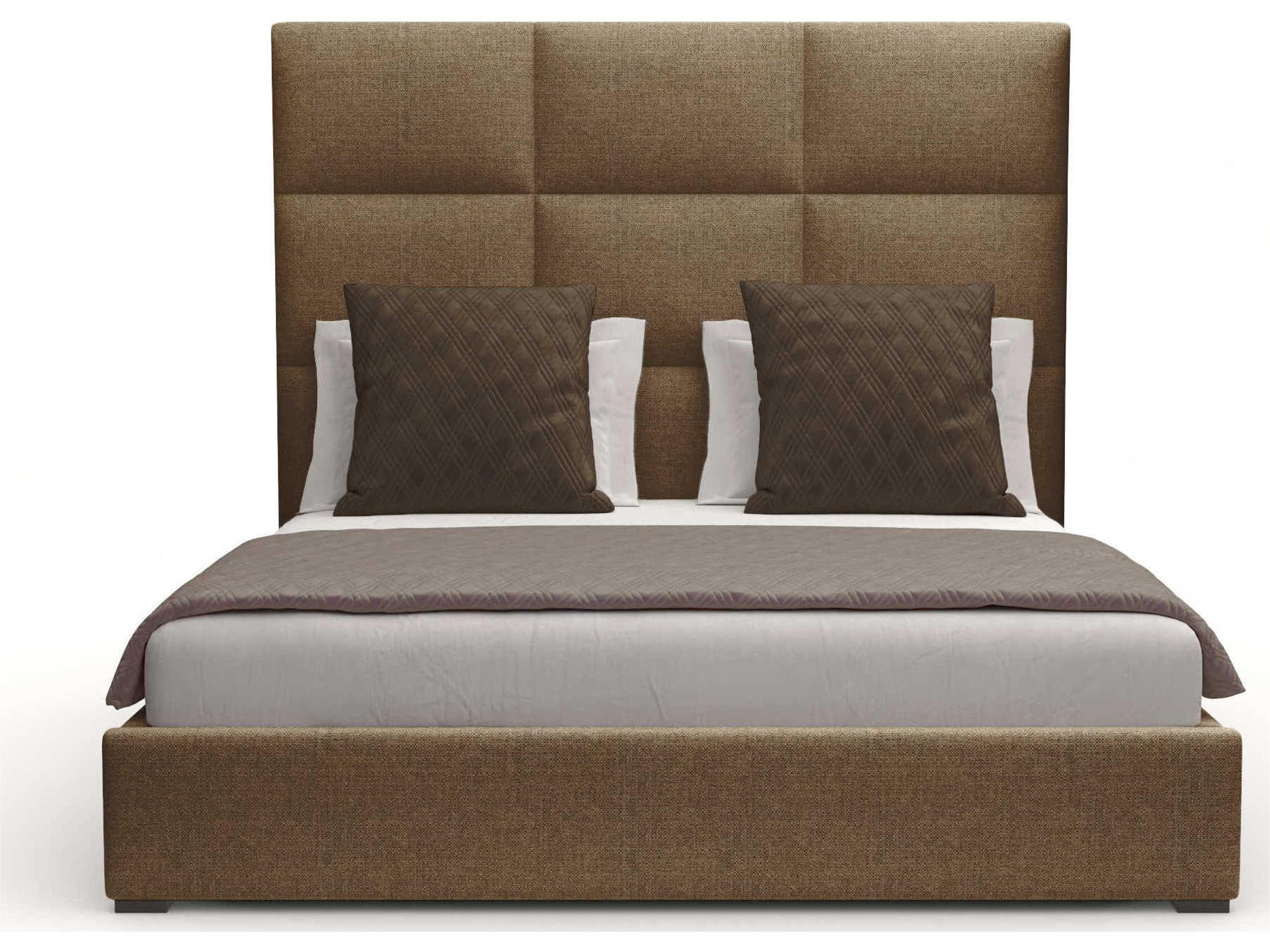 Nativa Interiors Moyra Square Tufted High Beige Upholstered Panel Bed