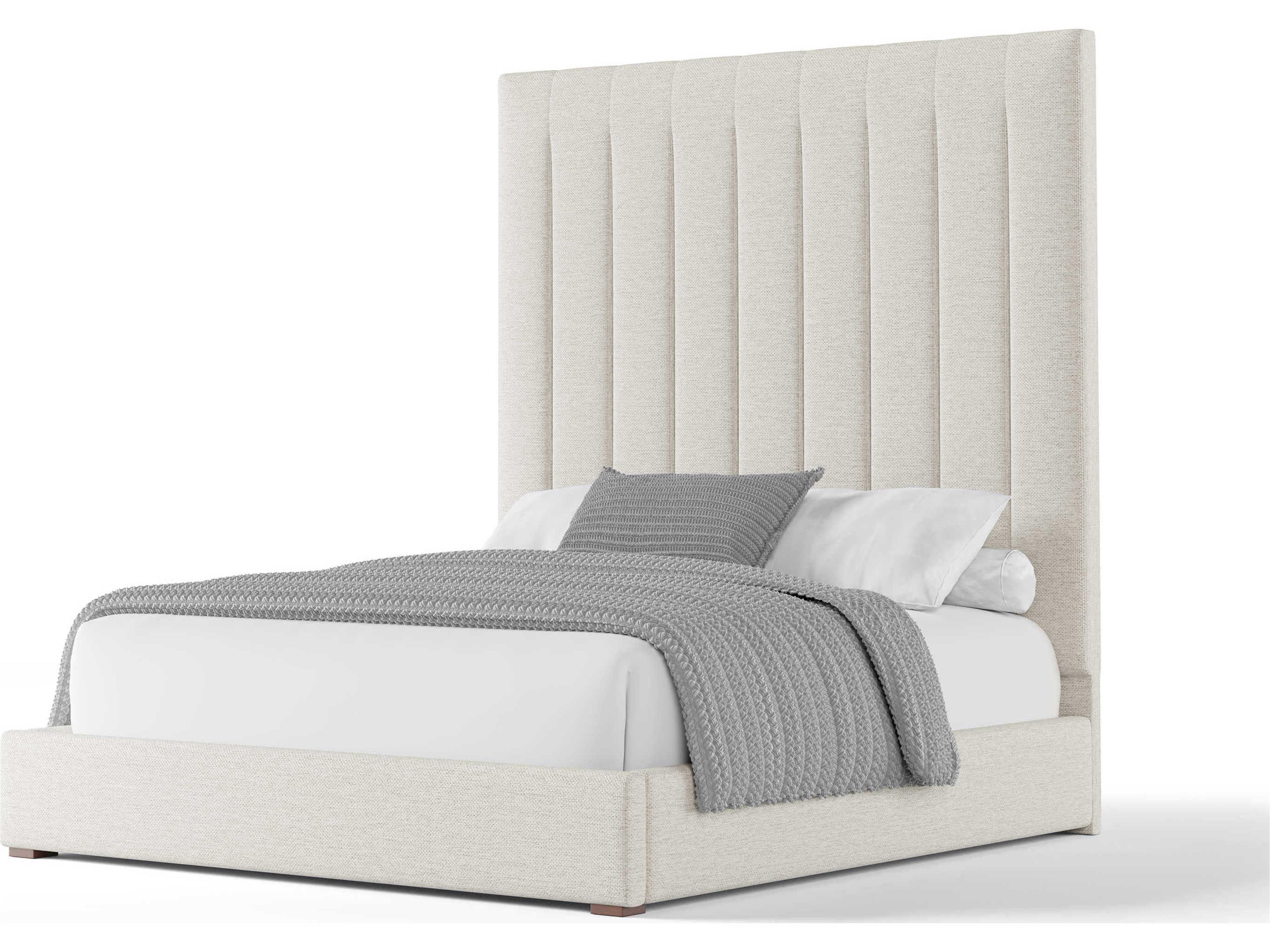 Moyra Vertical Channel Tufted High White Upholstered Panel Bed