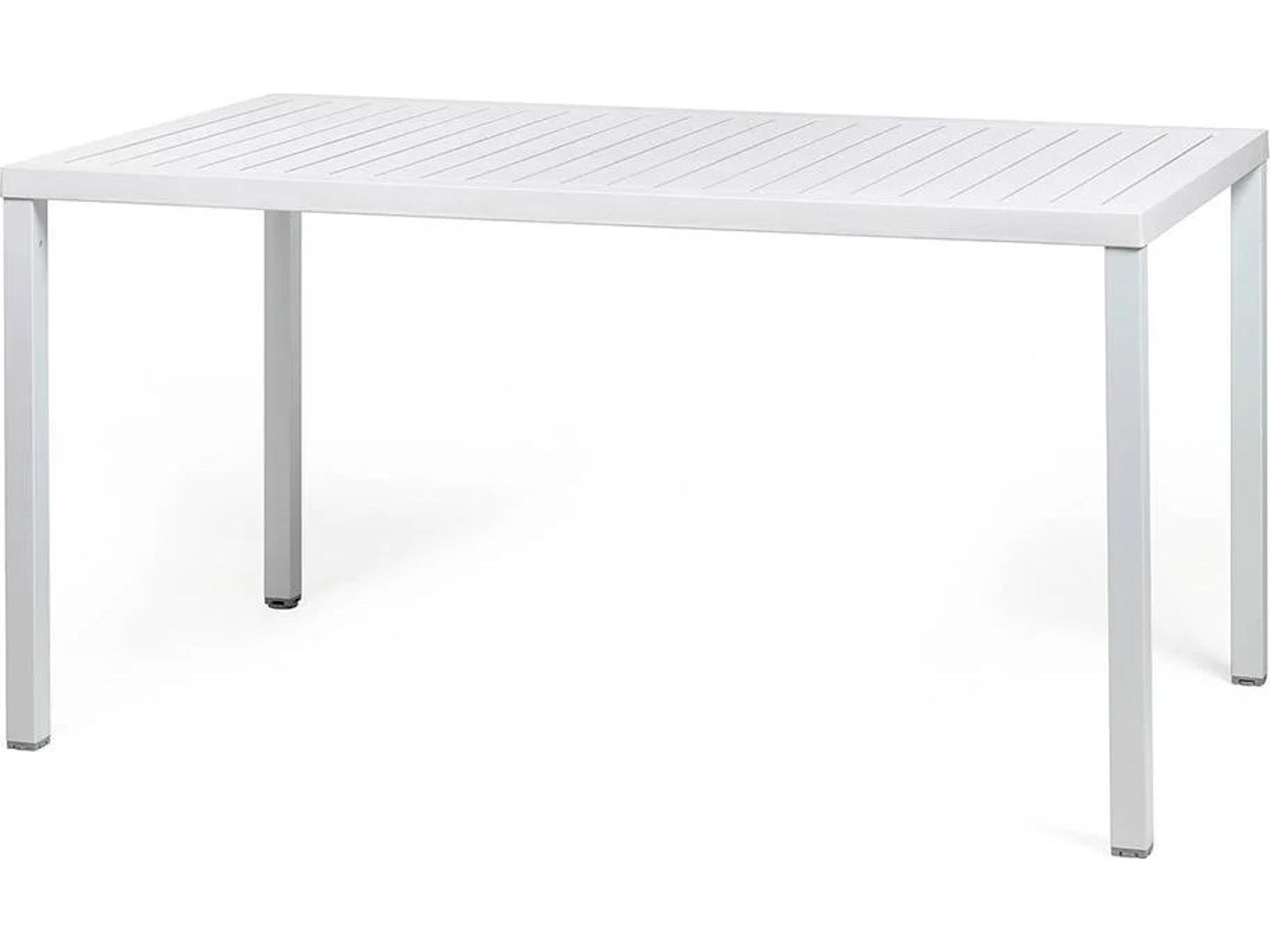 Libeccio Wrought Iron White Rectangular Extendable Outdoor Dining Table with Umbrella Hole