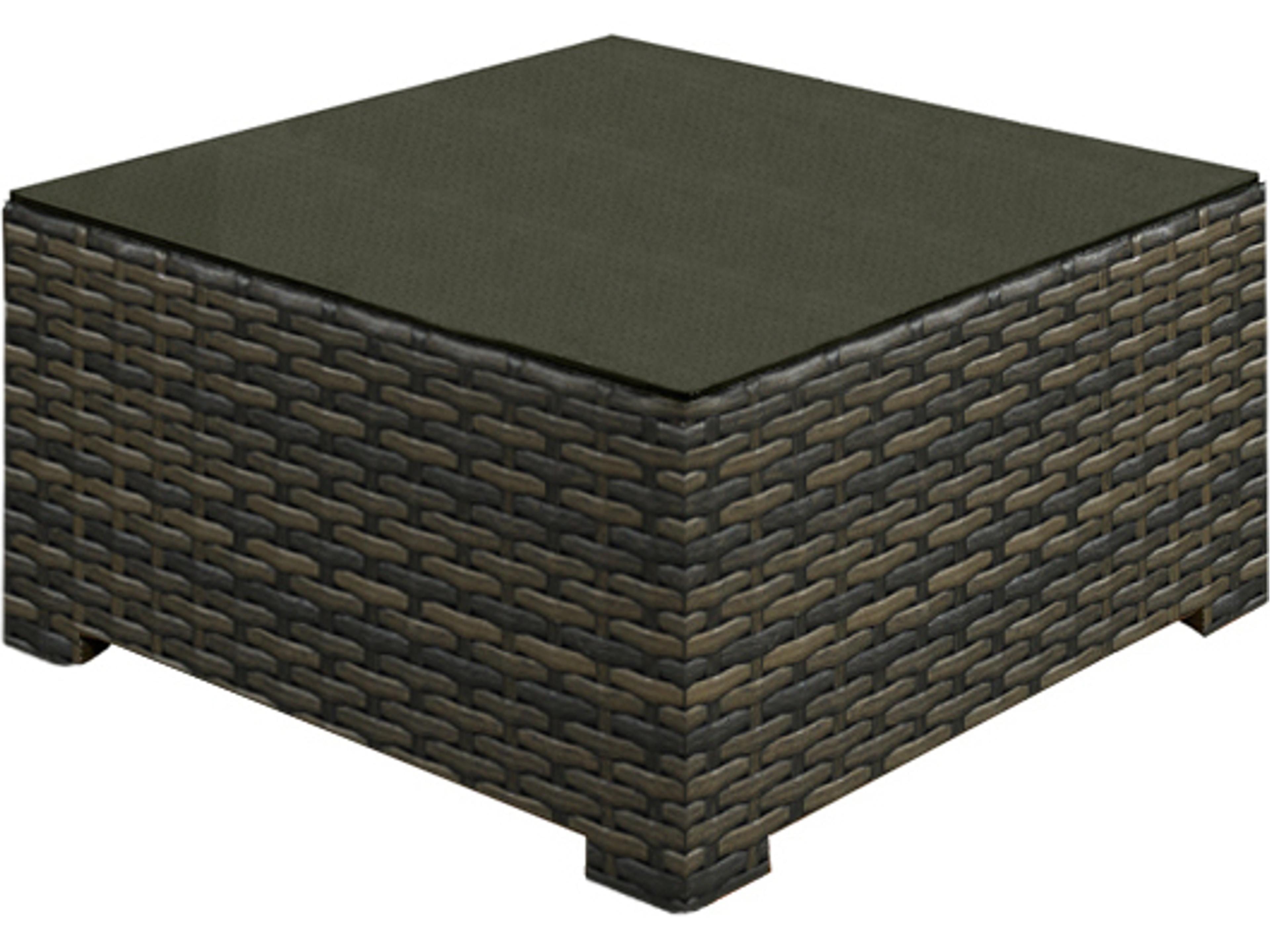 Brookside Wicker Rye Square Glass Top Coffee Table