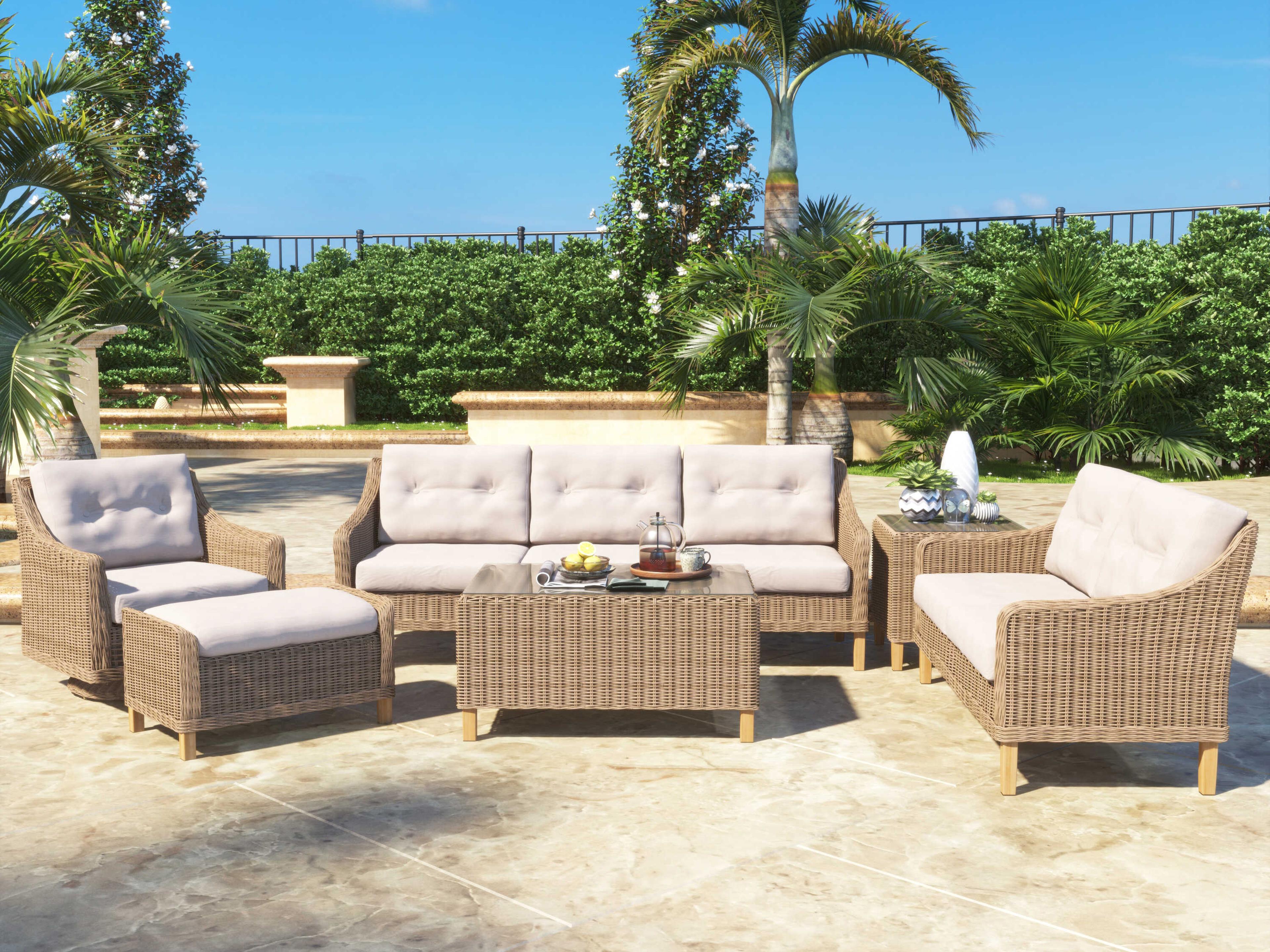 Carlisle Wicker Alabaster 5 Piece Lounge Set