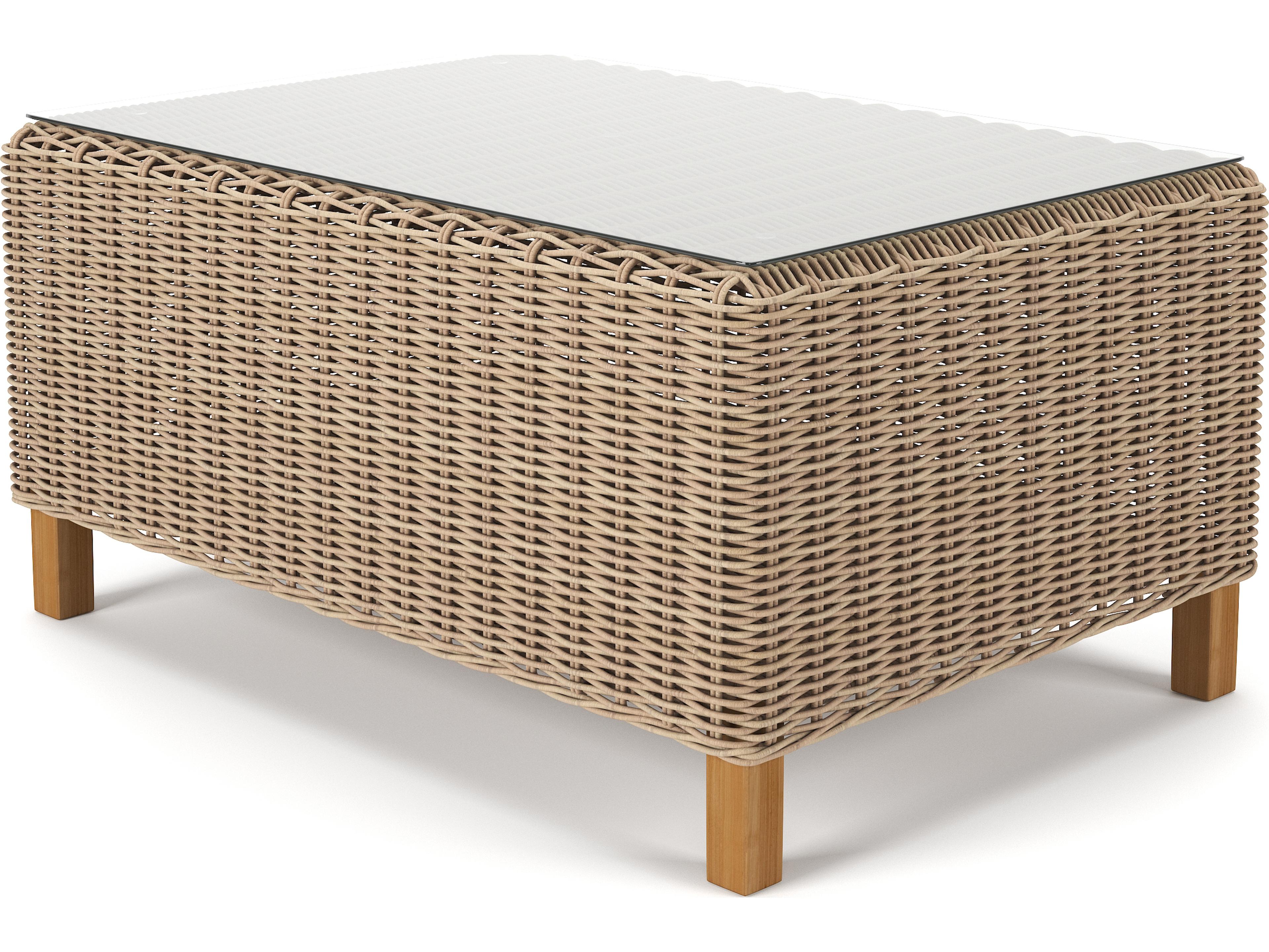 Forever Patio Carlisle Wicker Alabaster Rectangular Glass Top Coffee Table