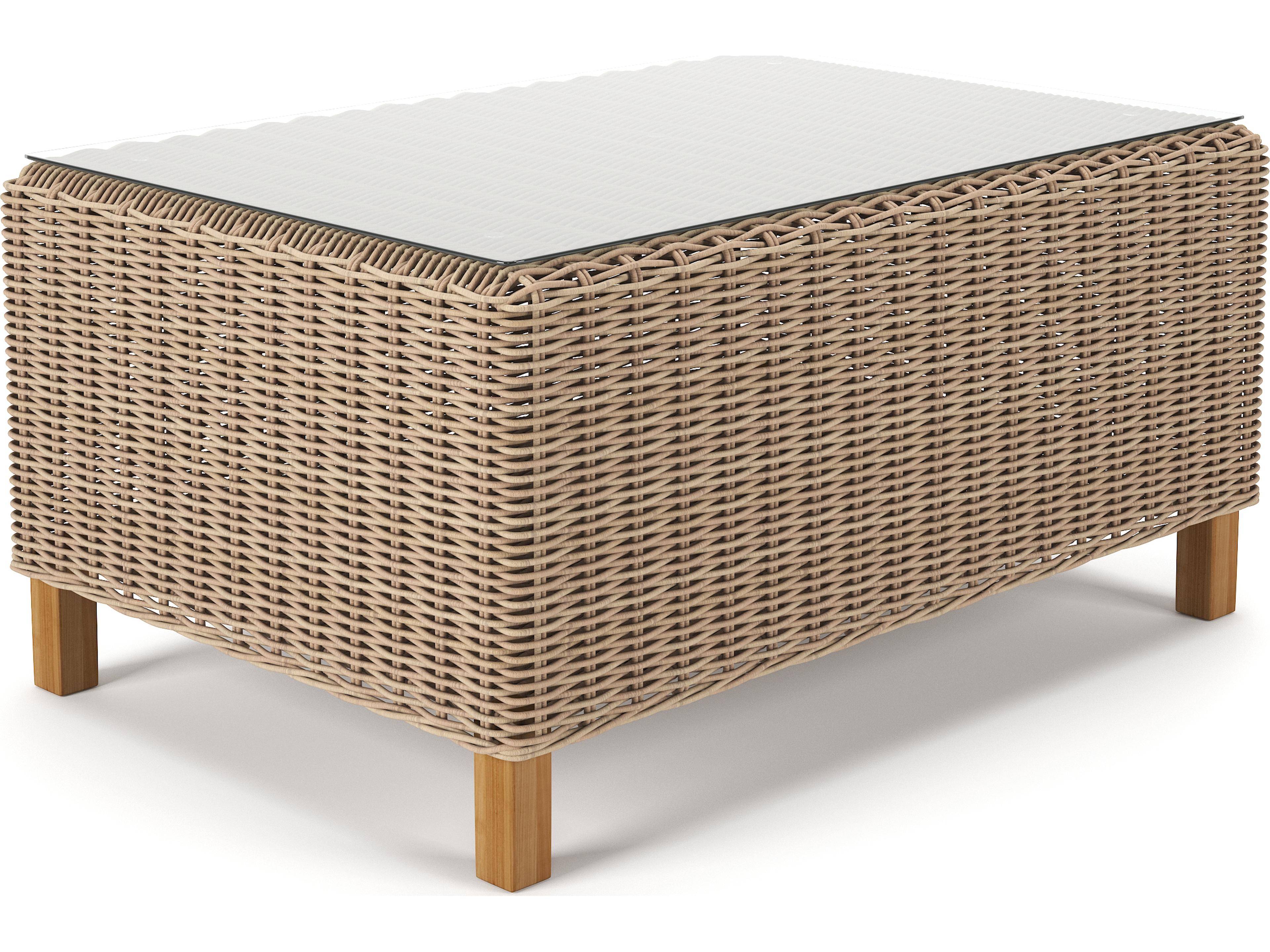 Forever Patio Carlisle Wicker Alabaster Rectangular Glass Top Coffee Table