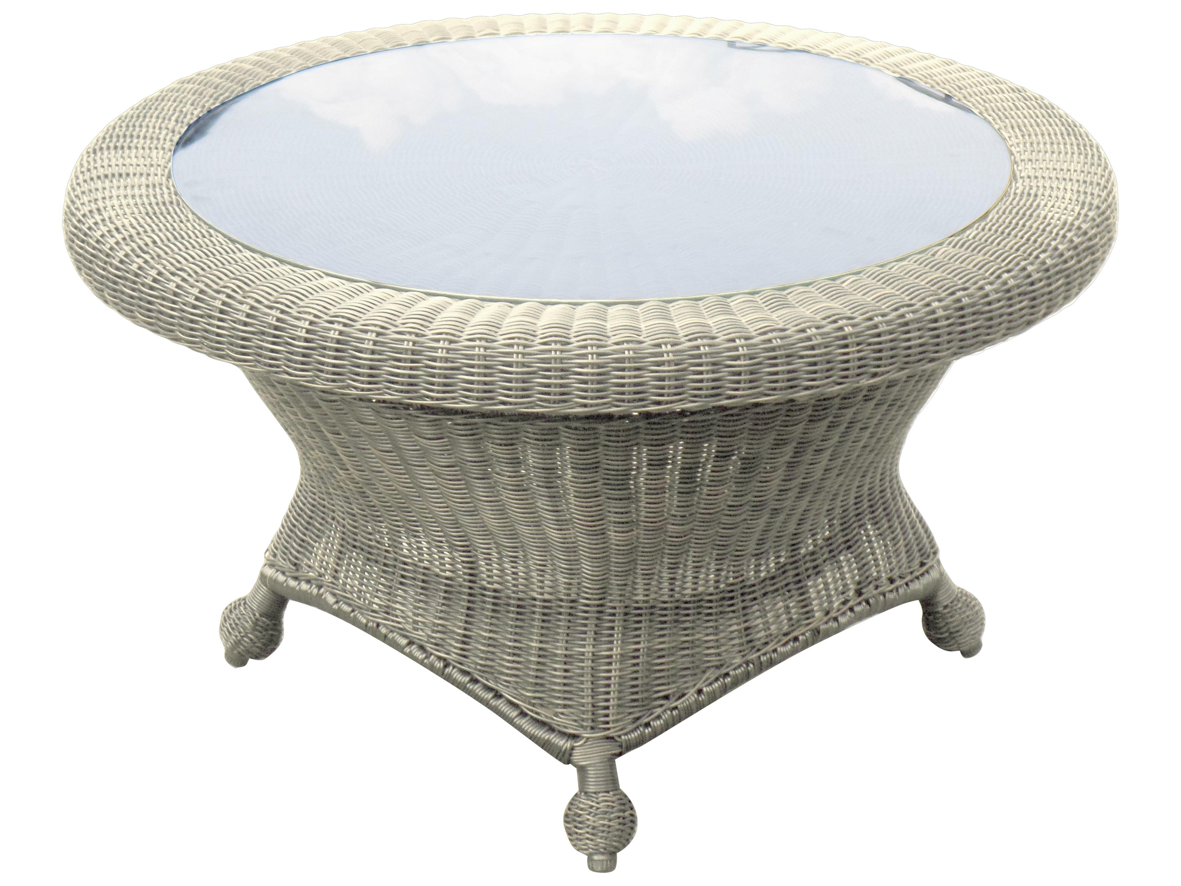 Carlisle Wicker Alabaster Round Glass Top Rotating Chat Table