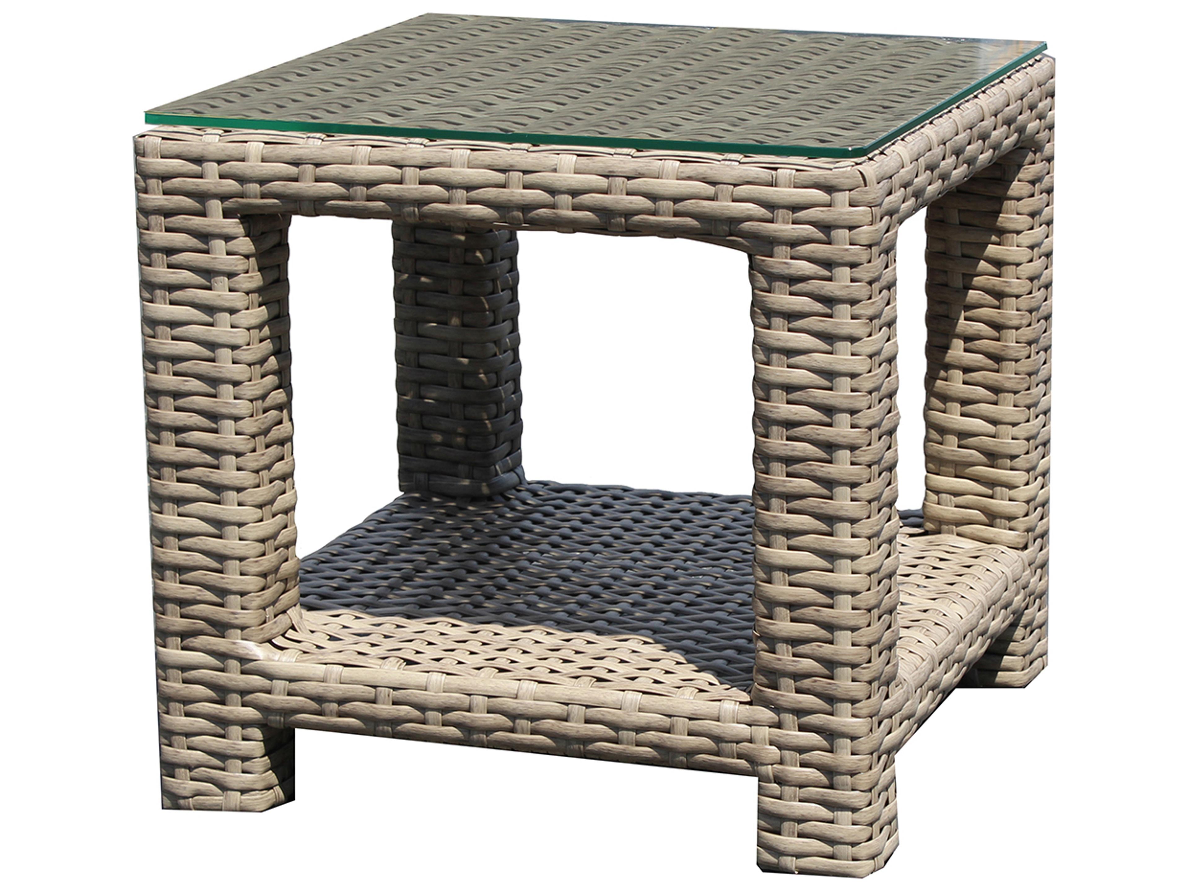 Forever Patio Cavalier Wicker Buff Square Glass Top Table