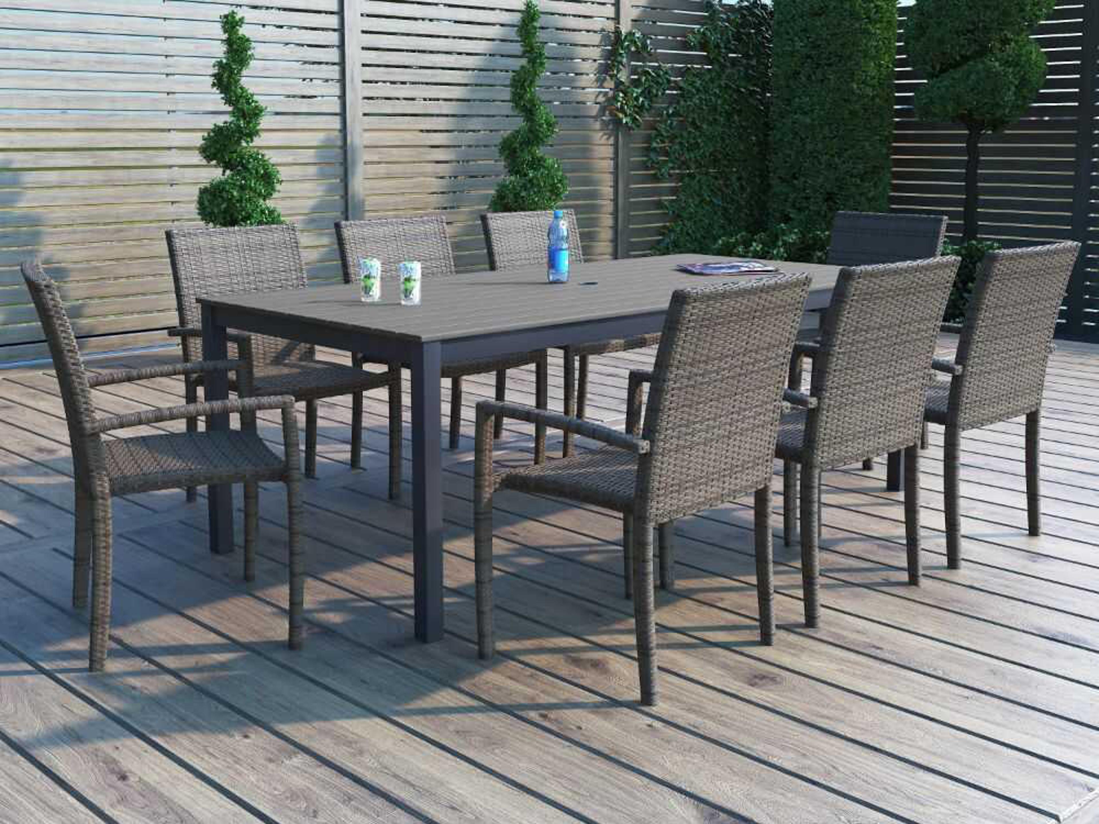 Ravello Wicker Dark Aluminum/Duraboard 9 Piece Dining Set