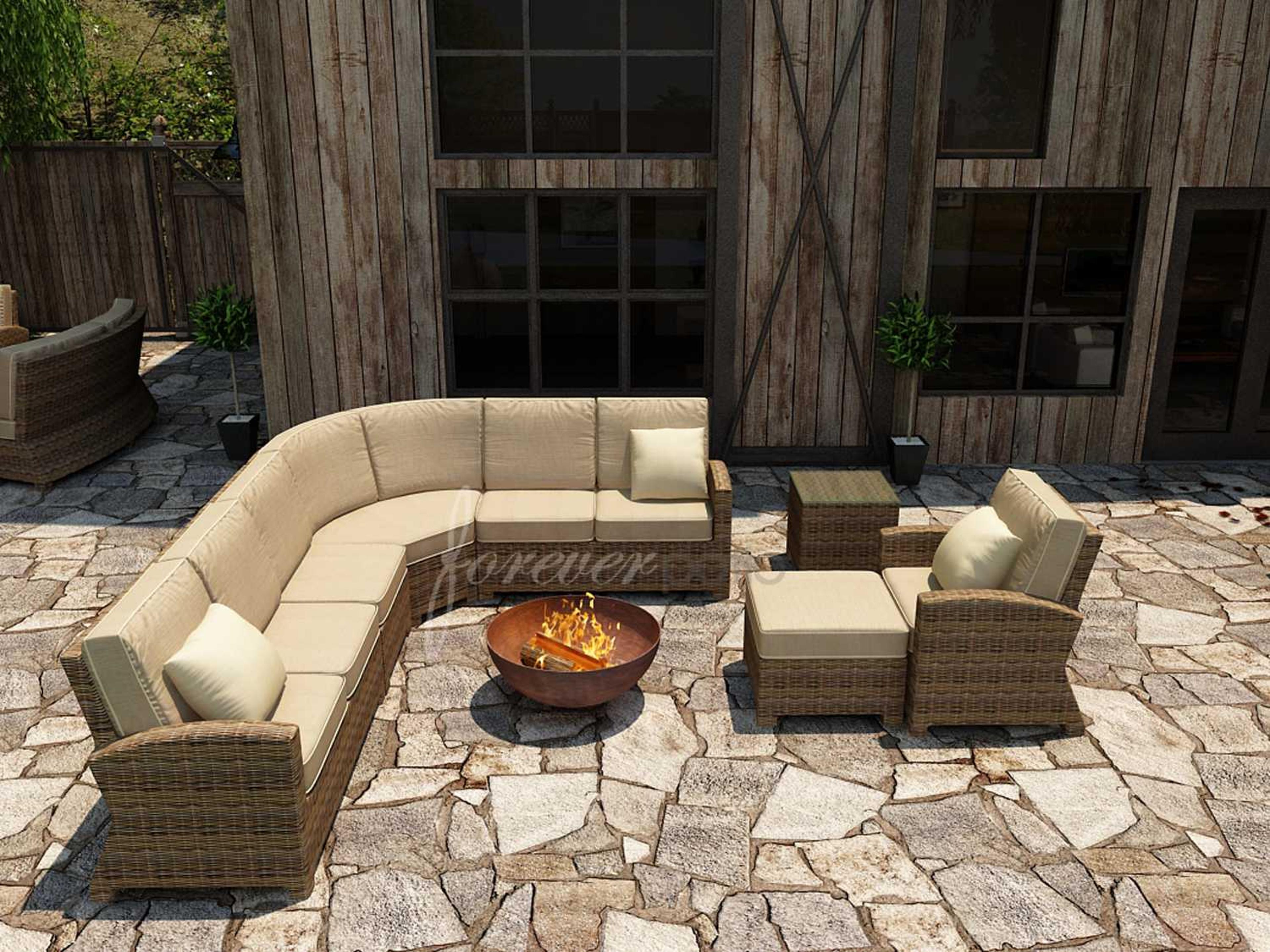 Forever Patio Cypress Wicker Heather Round 7 Piece Sectional Lounge Set