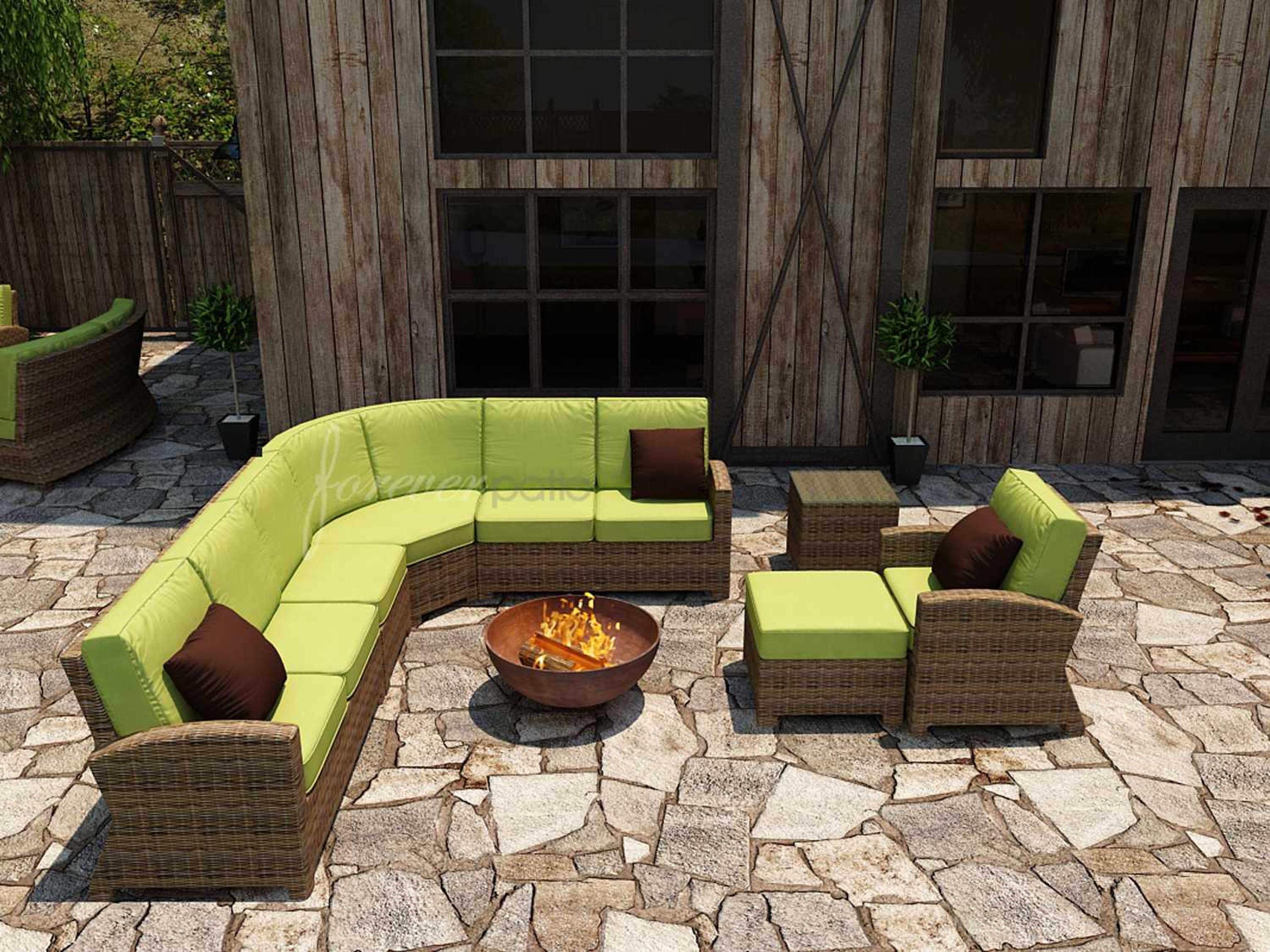 Forever Patio Cypress Wicker Heather Round 7 Piece Sectional Lounge Set