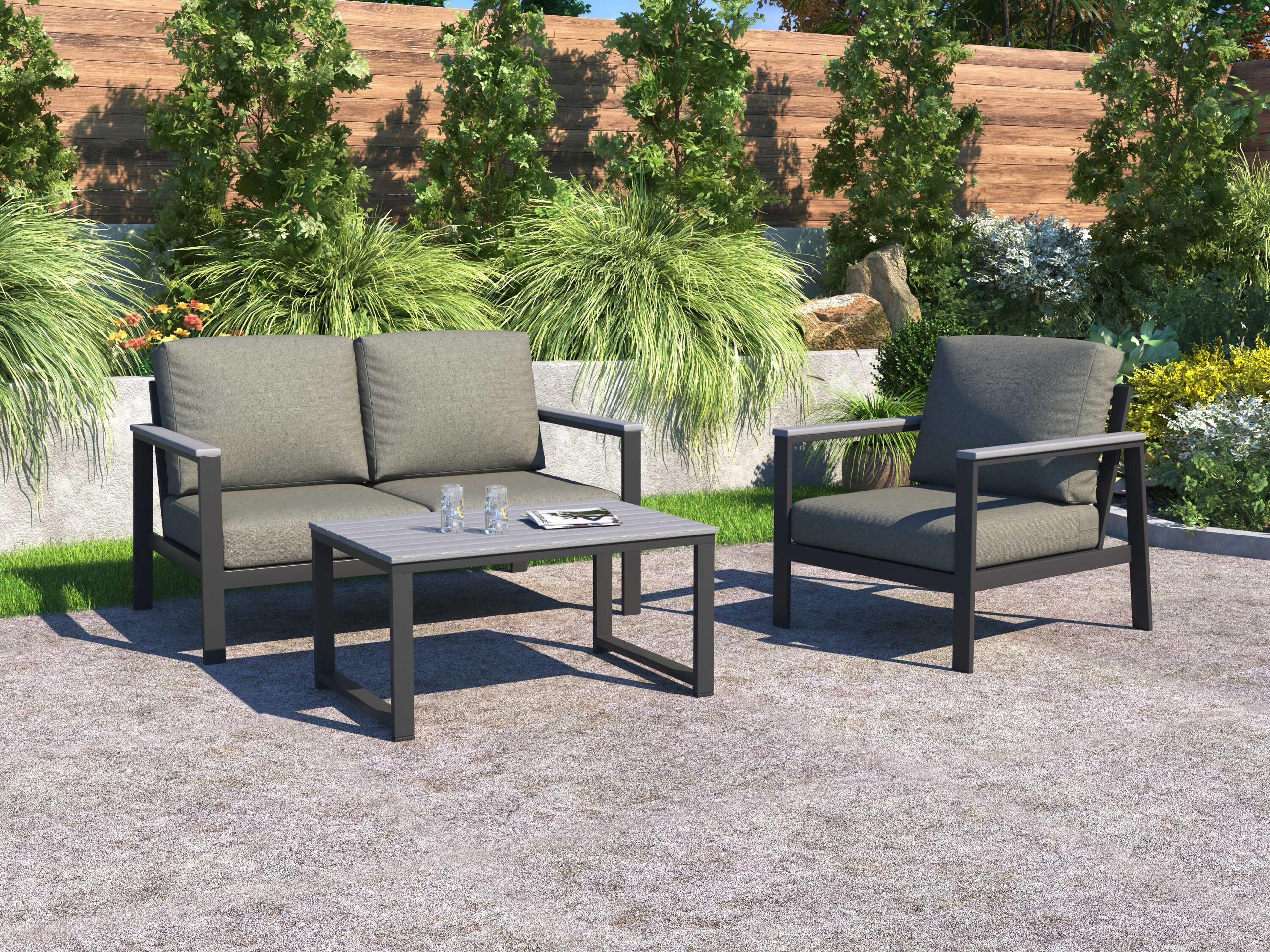 Hanover Slat Aluminum Dark Gray 3 Piece Lounge Set