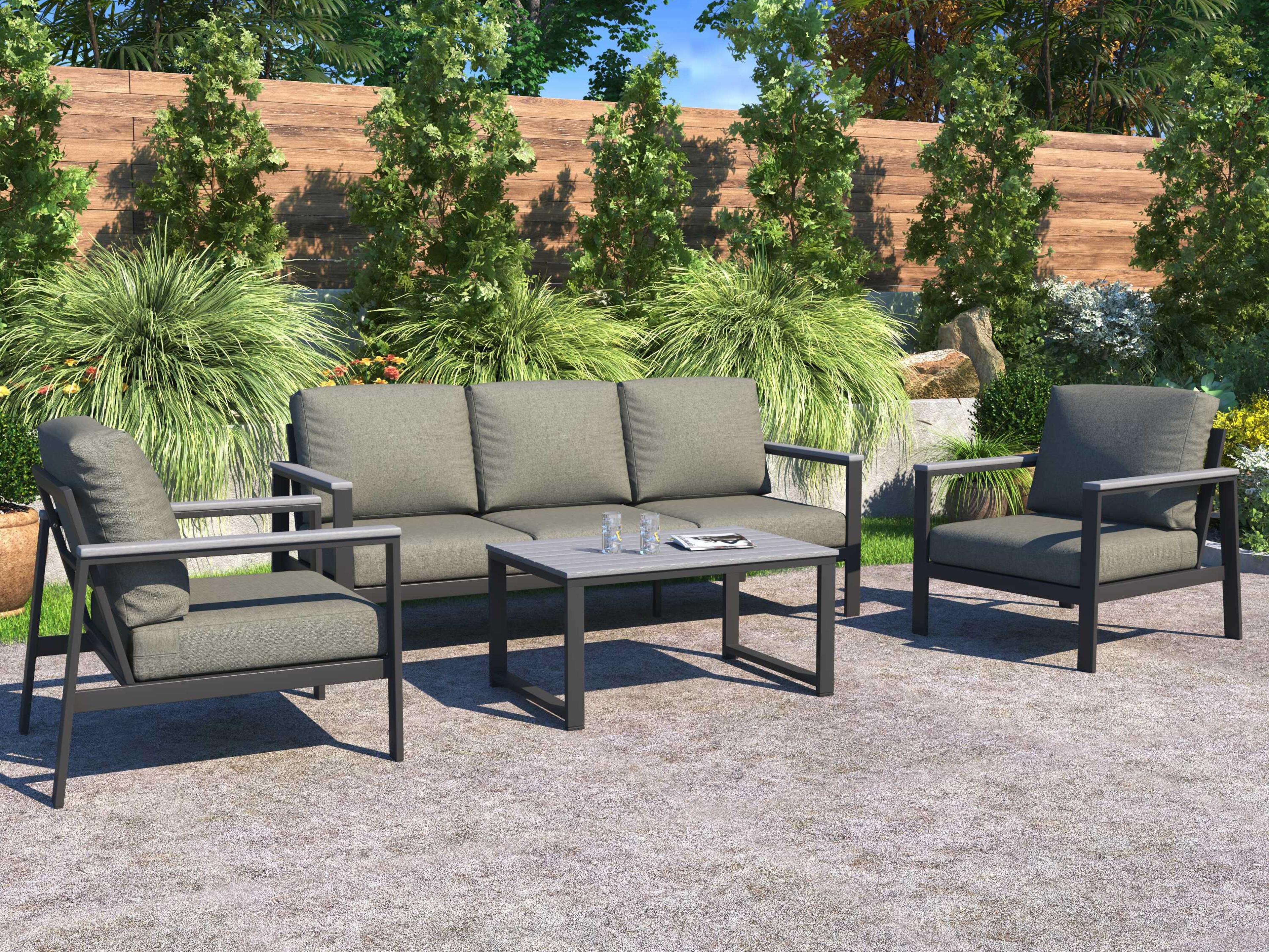 Hanover Slat Aluminum Dark Gray 4 Piece Lounge Set