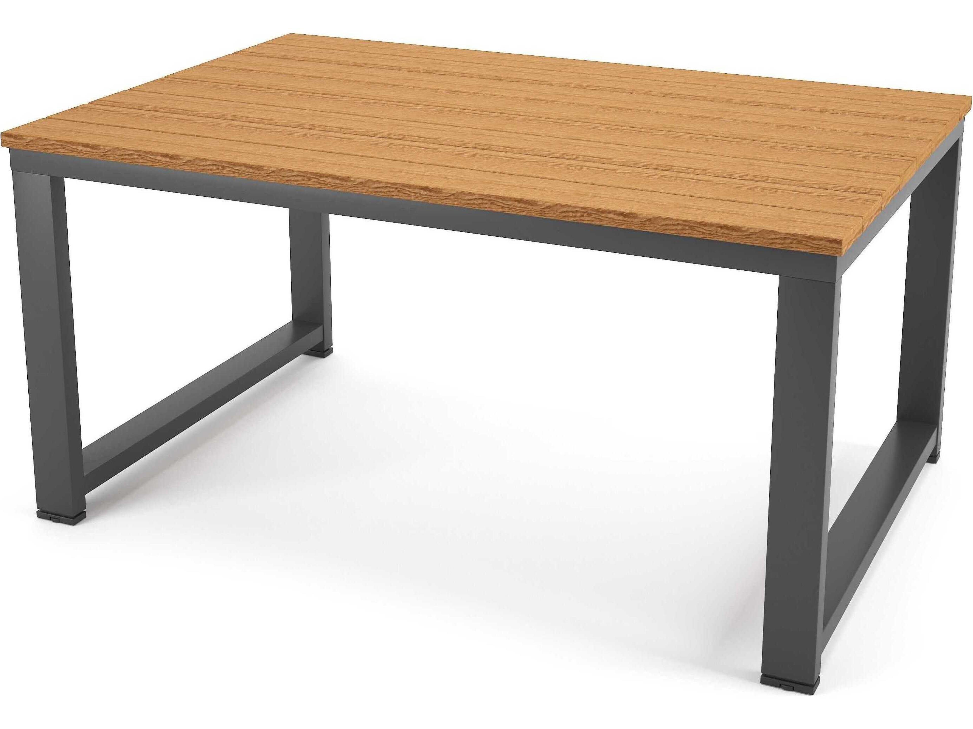 Hanover Slat Aluminum Dark Gray Rectangular Coffee Table in Antique Mahagony PolyTuf Top