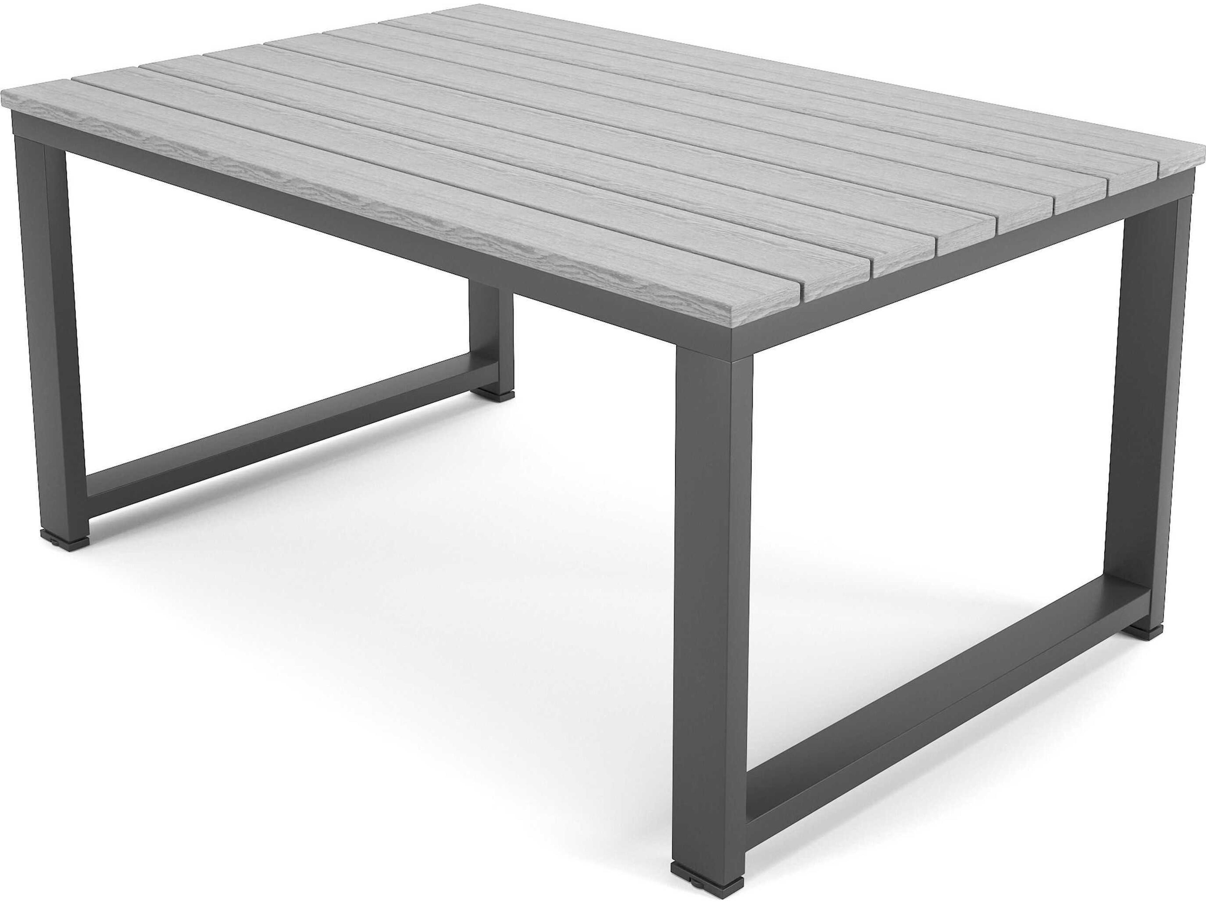Forever Patio Hanover Slat Aluminum Rectangular Coffee Table in Costal Gray PolyTuf Top