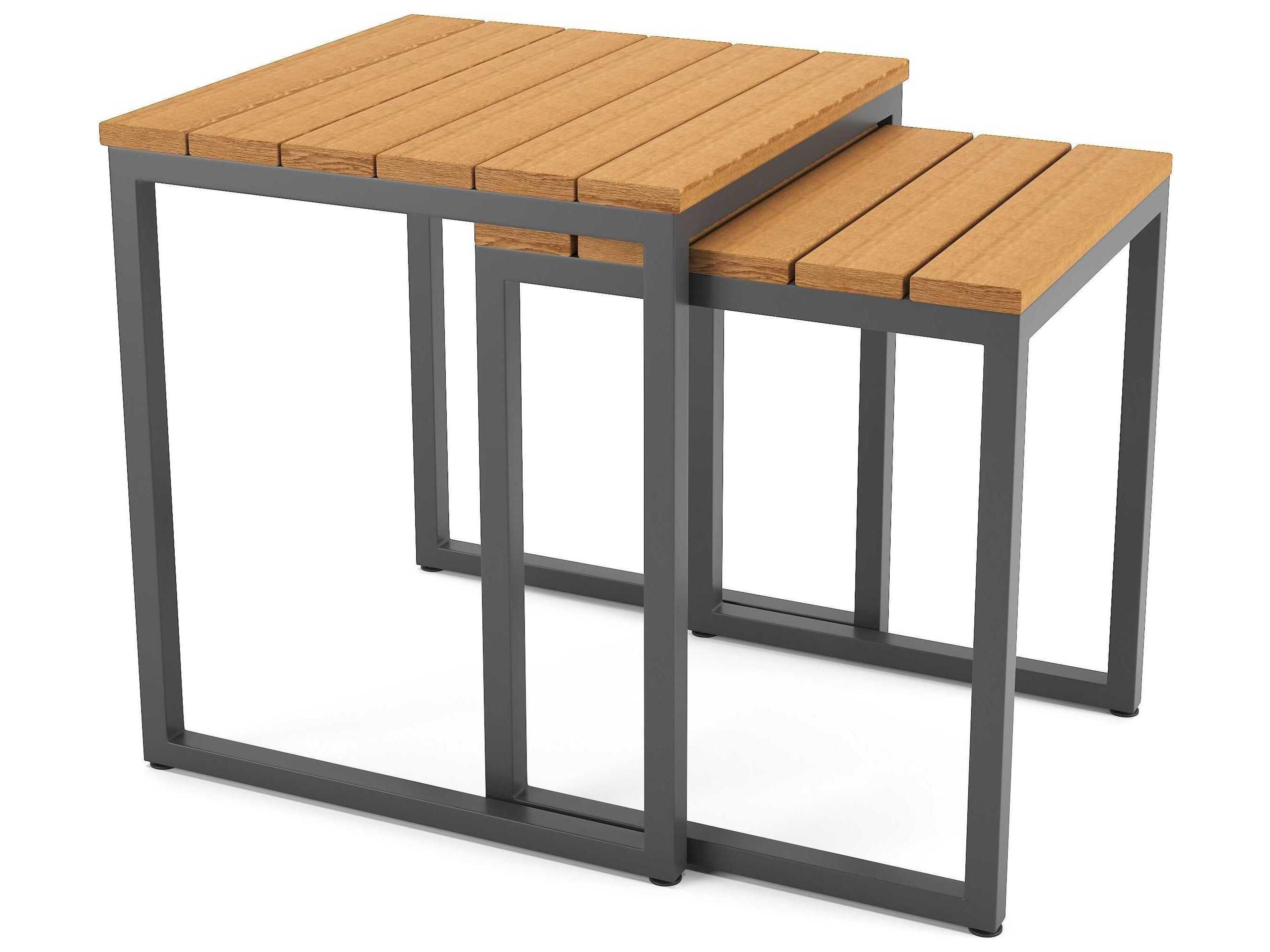 Forever Patio Hanover Slat Aluminum Dark Gray Nesting End Tables in Antique Mahogany PolyTuf Top