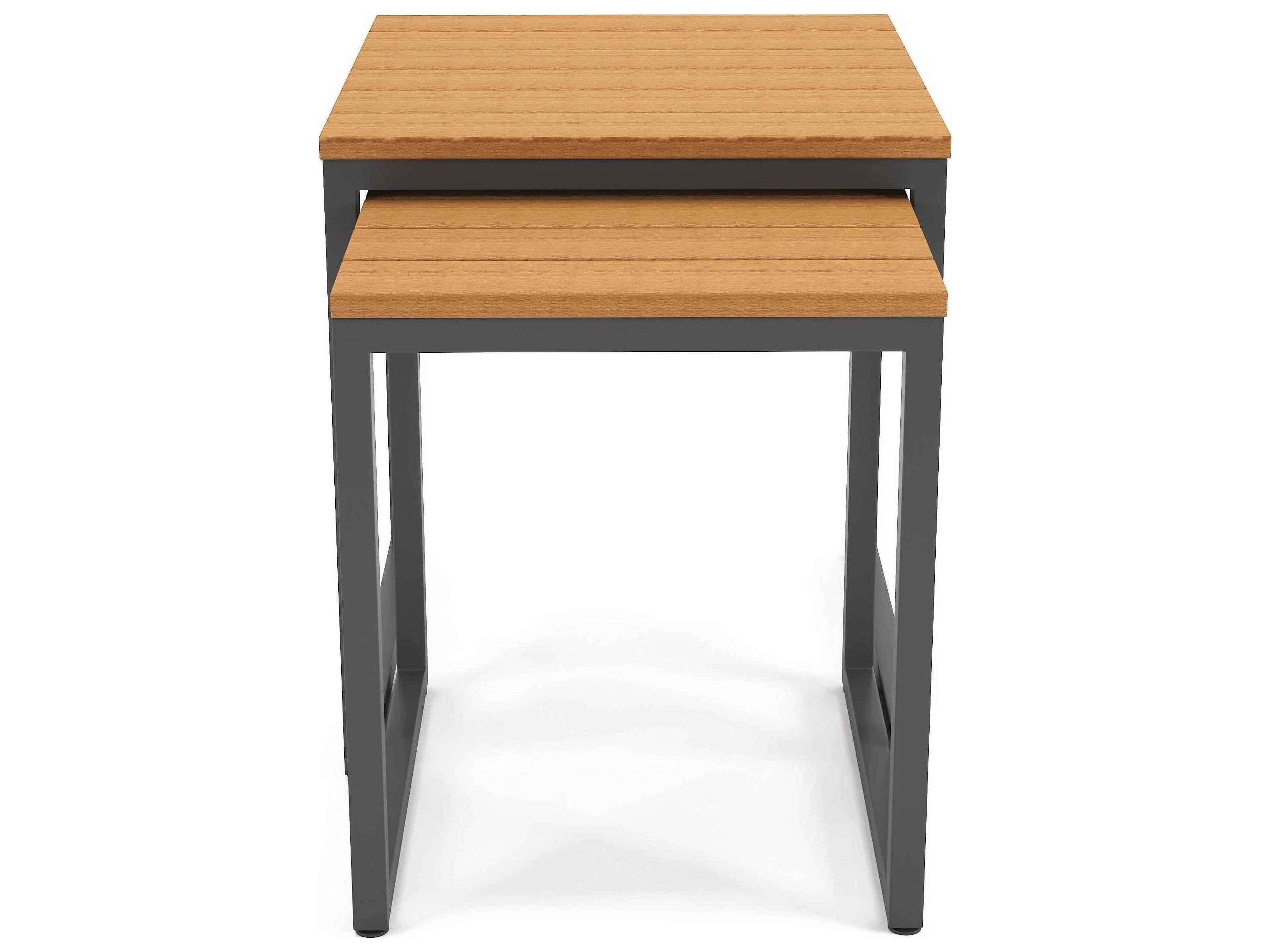 Forever Patio Hanover Slat Aluminum Dark Gray Nesting End Tables in Antique Mahogany PolyTuf Top