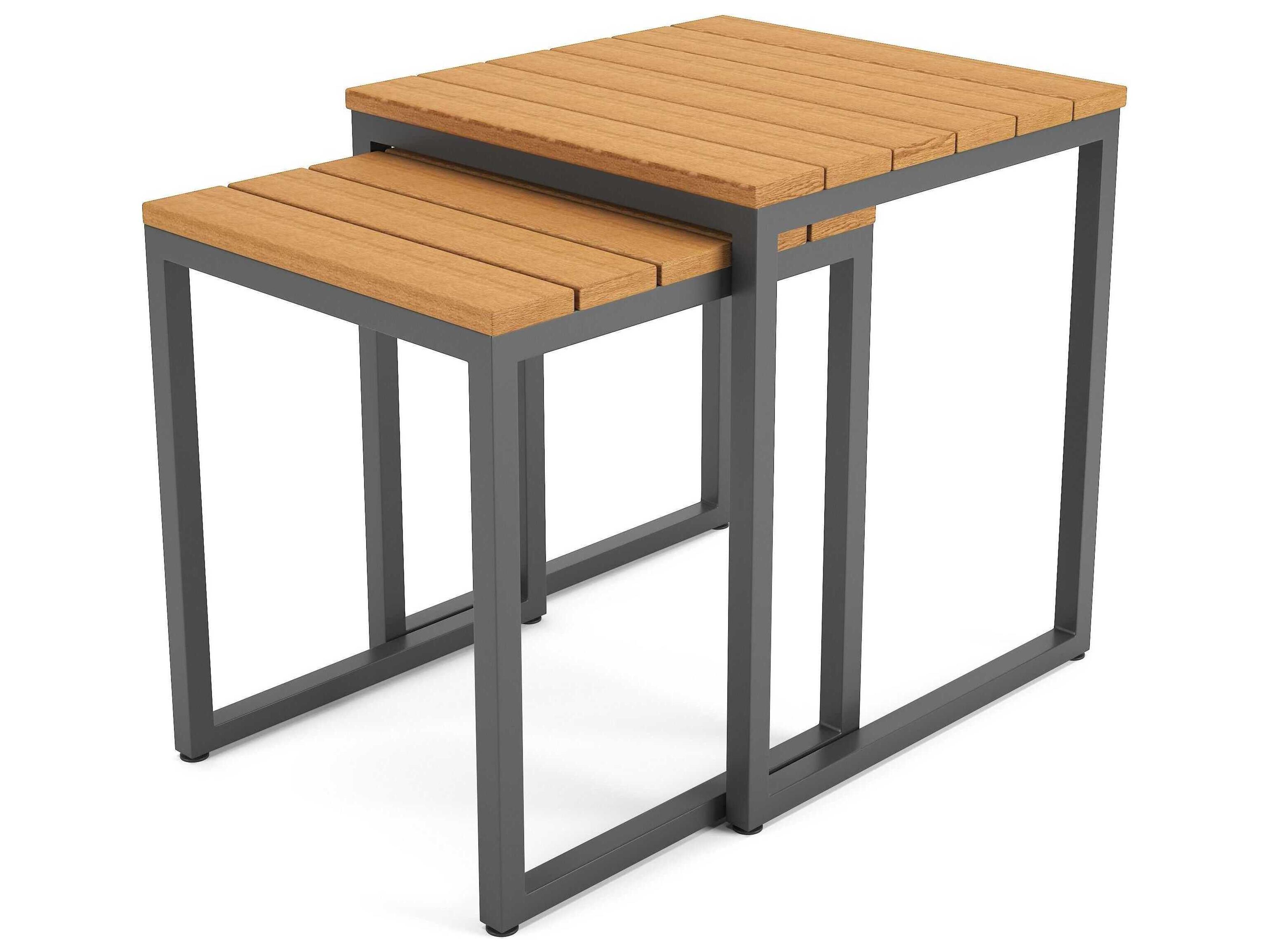 Forever Patio Hanover Slat Aluminum Dark Gray Nesting End Tables in Antique Mahogany PolyTuf Top