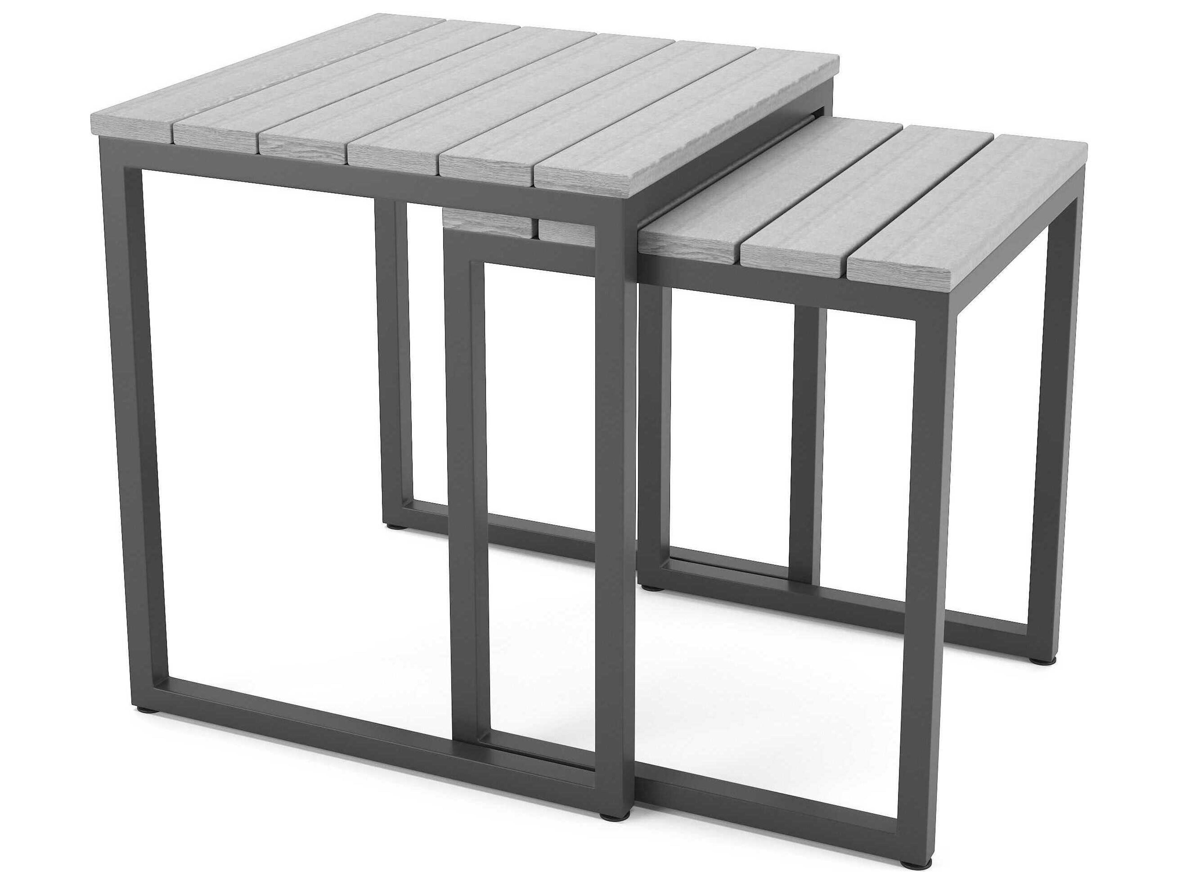 Forever Patio Hanover Slat Aluminum Dark Gray Nesting End Tables in Costal Gray PolyTuf Top