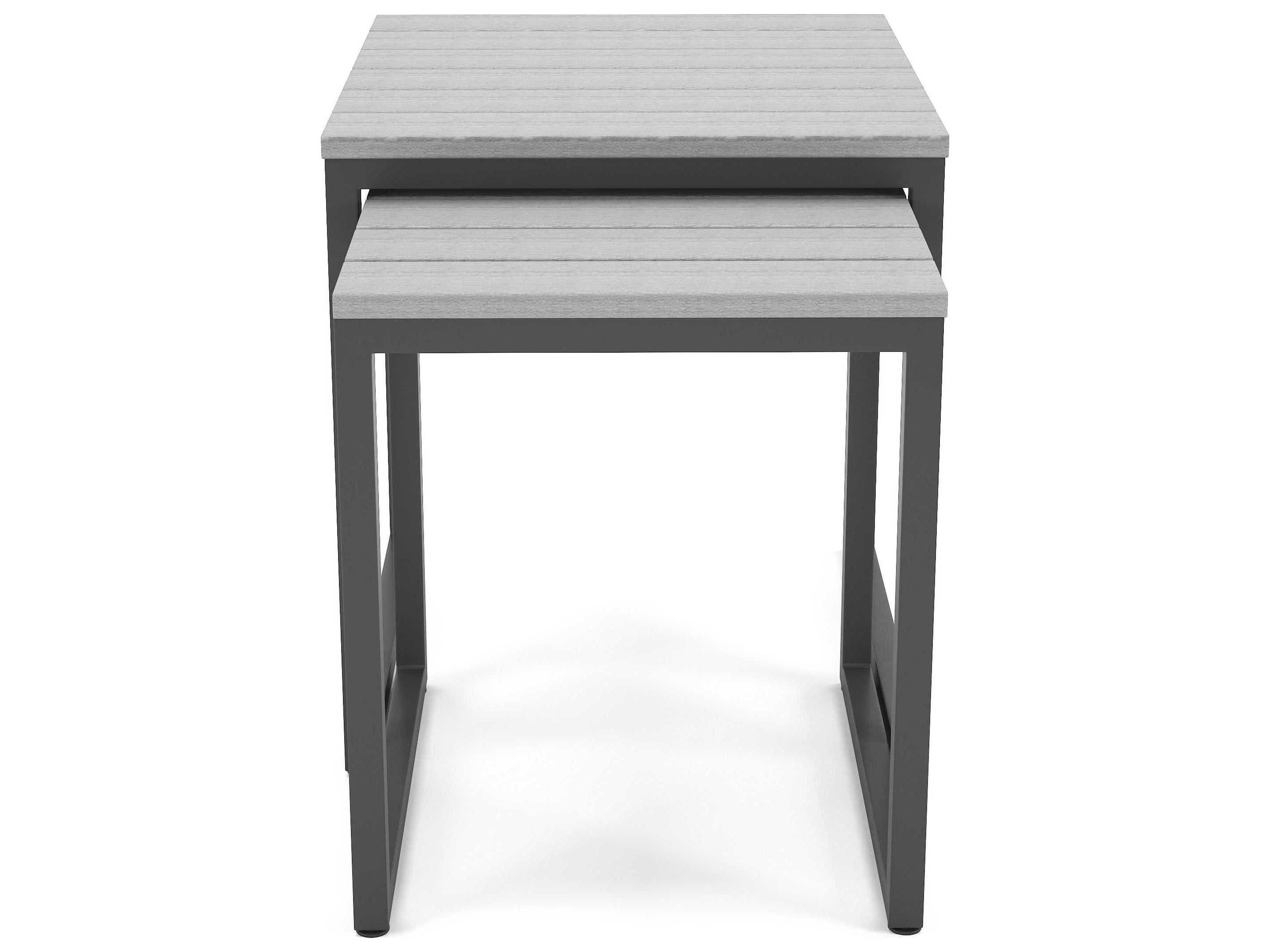 Forever Patio Hanover Slat Aluminum Dark Gray Nesting End Tables in Costal Gray PolyTuf Top