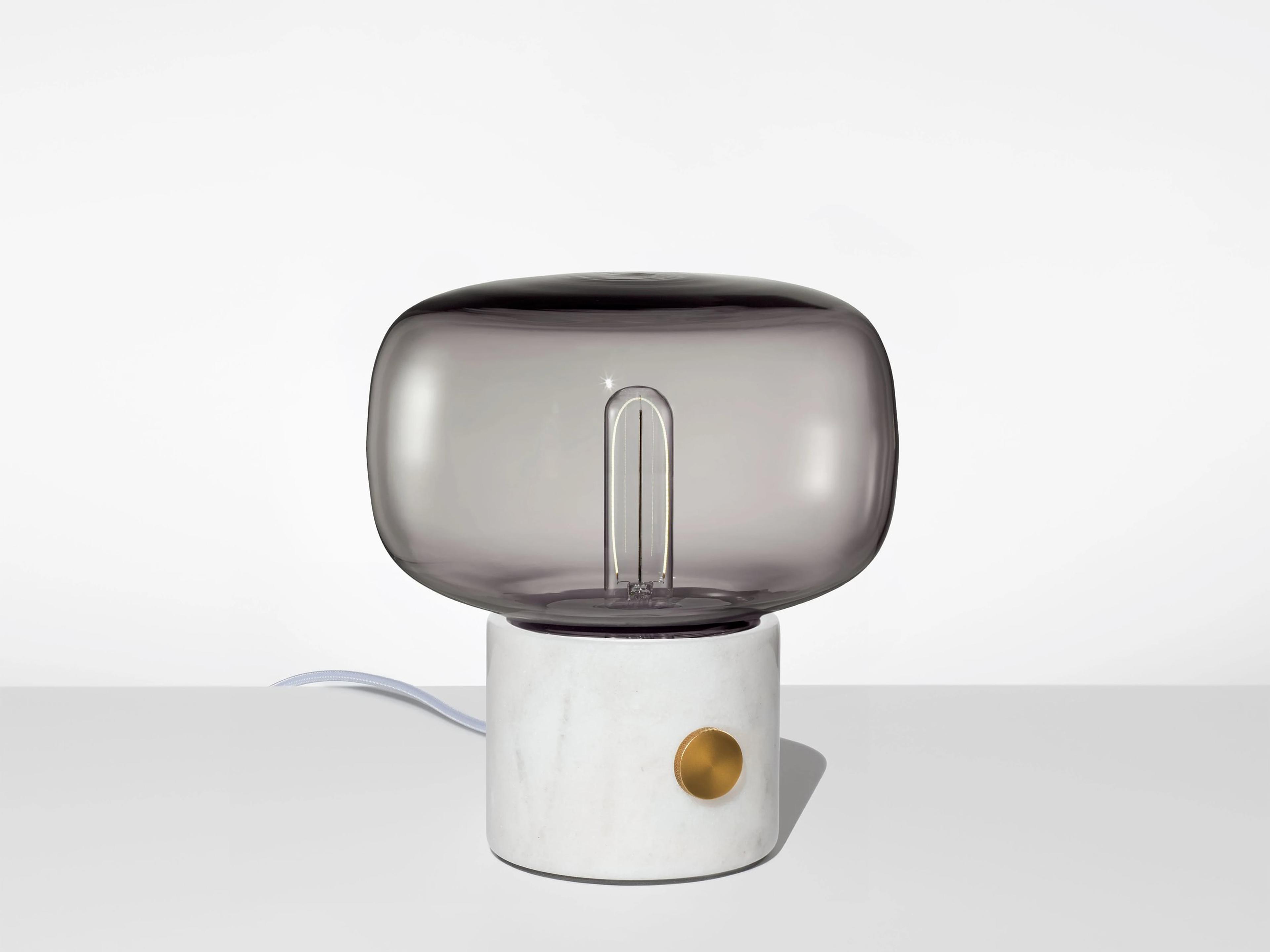 Ionic Arca Petite Gray White Marble Table Lamp