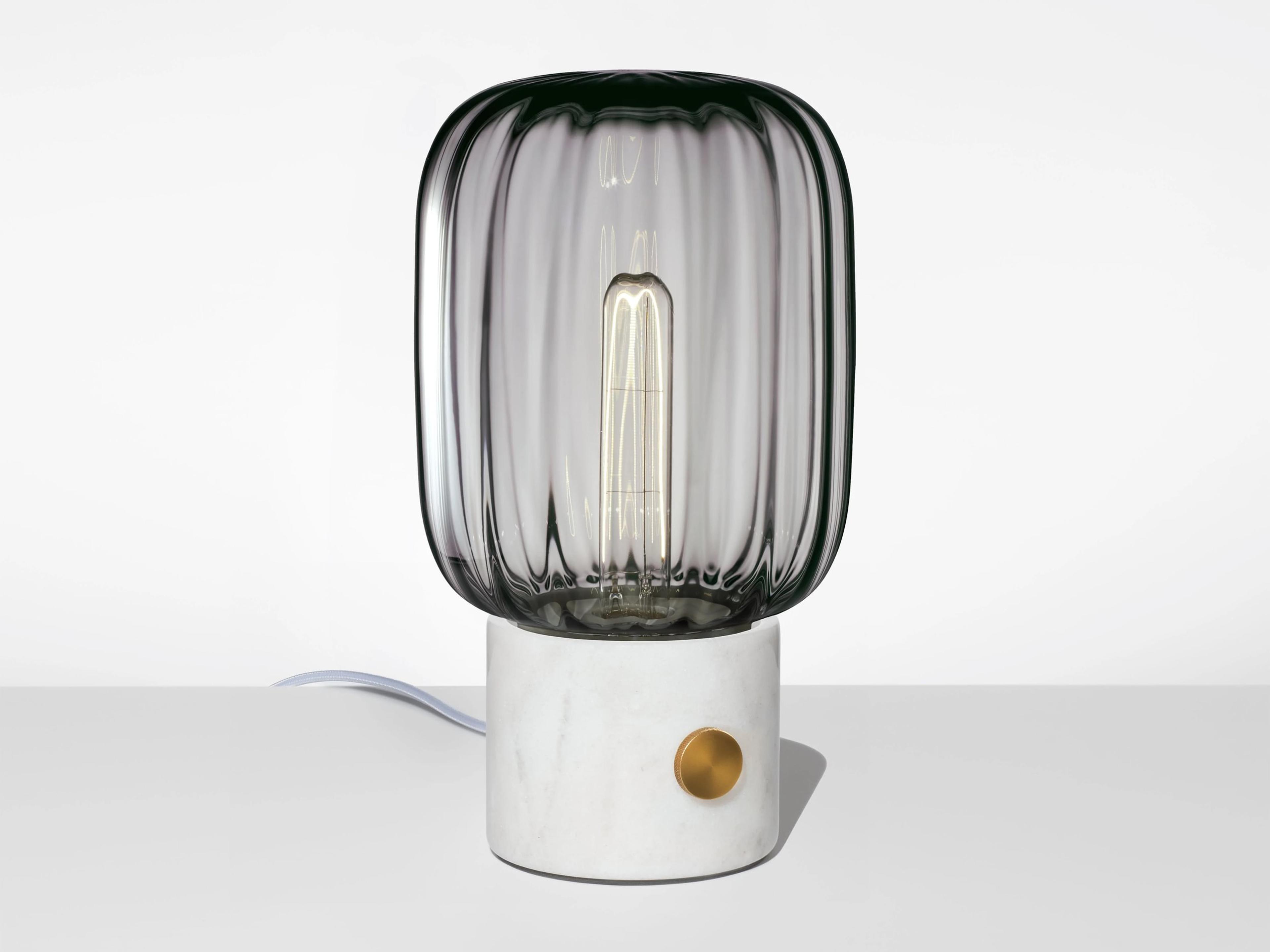 Ionic Arca Tall Gray Optique White Marble Table Lamp