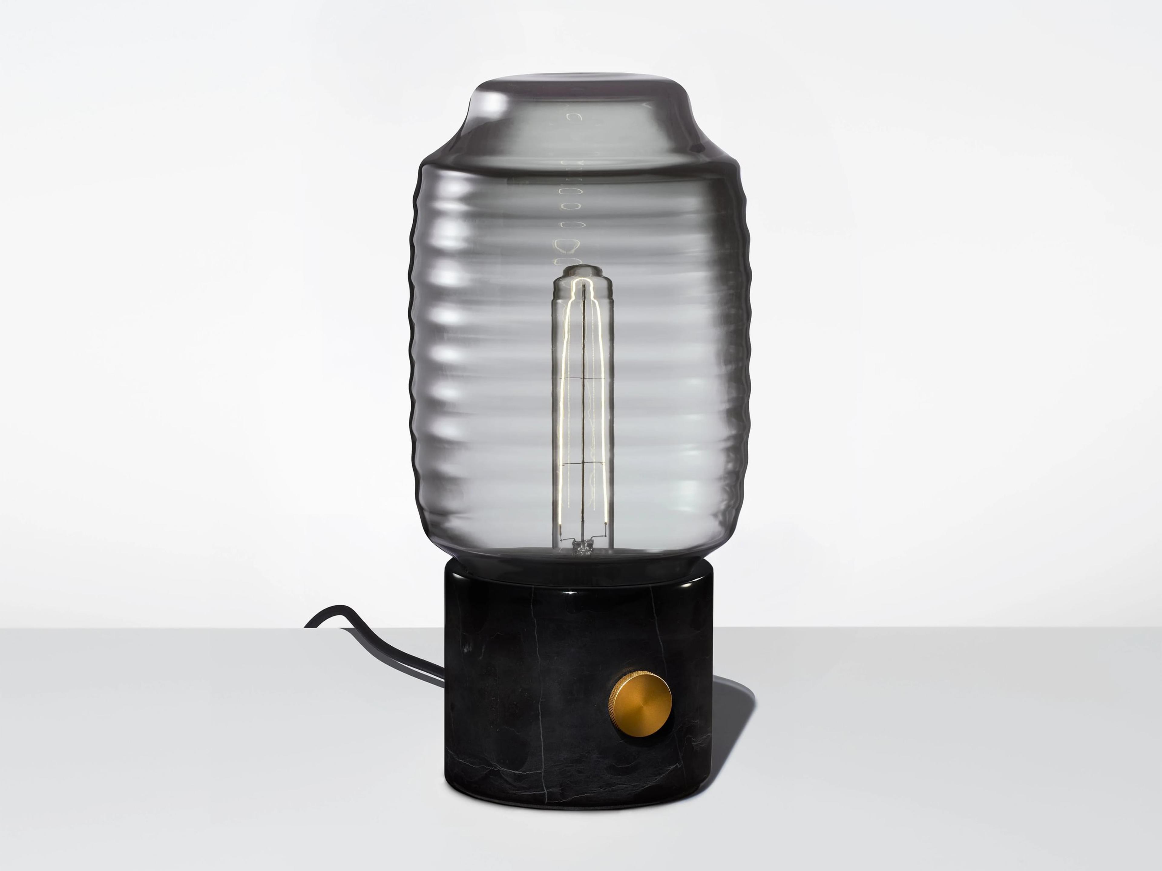 Ionic Chinois Gray Black Marble Table Lamp