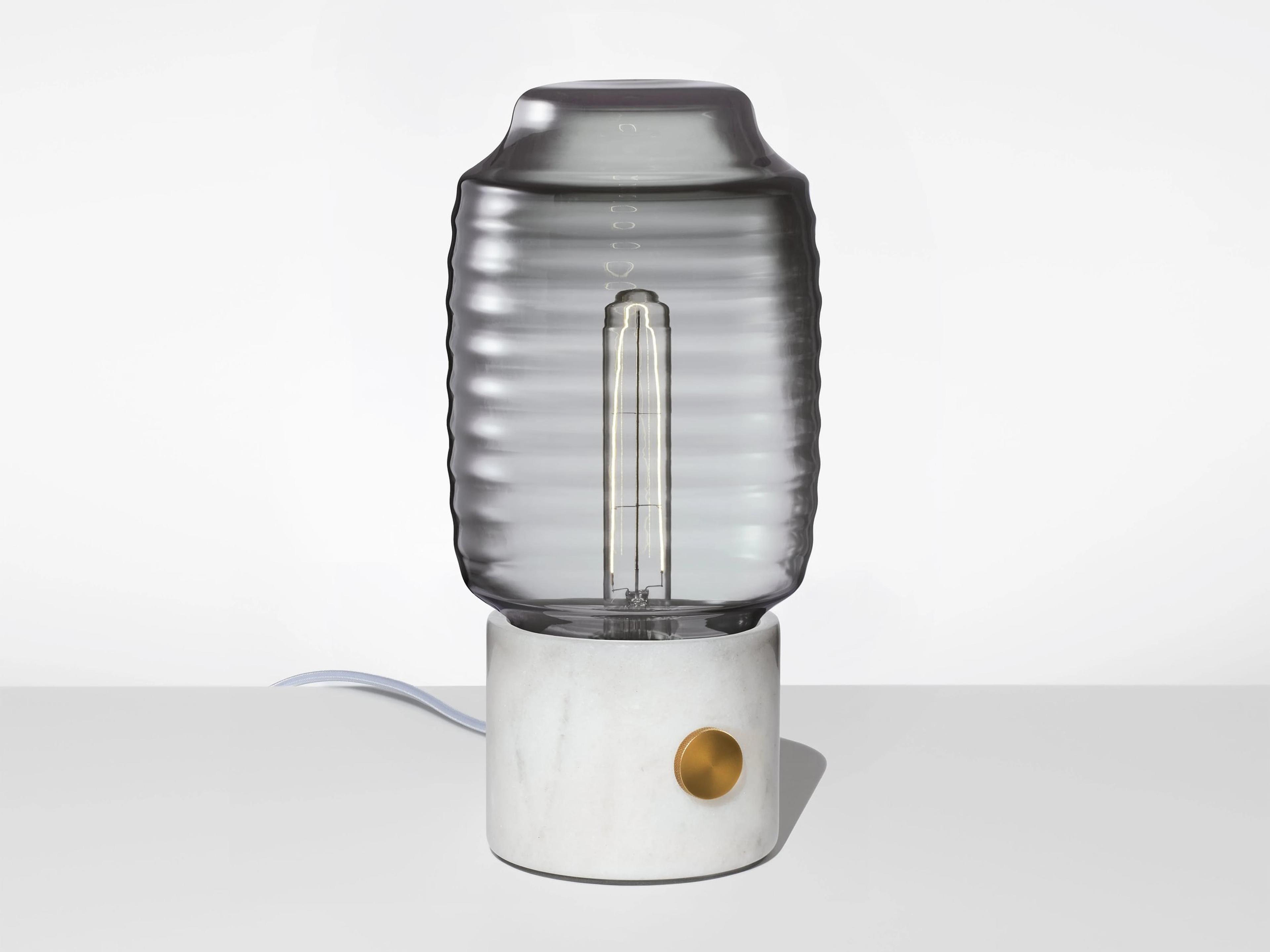 Ionic Chinois Gray White Marble Table Lamp