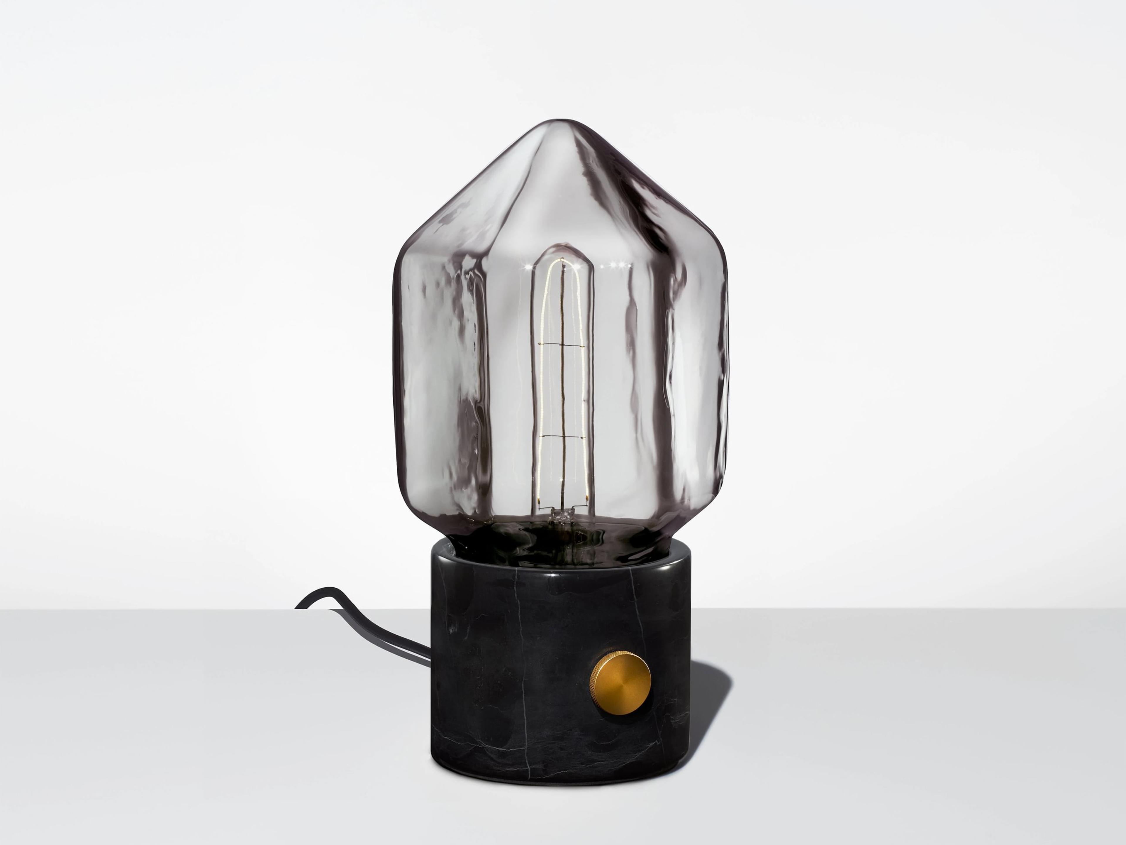 Ionic Facet Petite Gray Black Marble Table Lamp