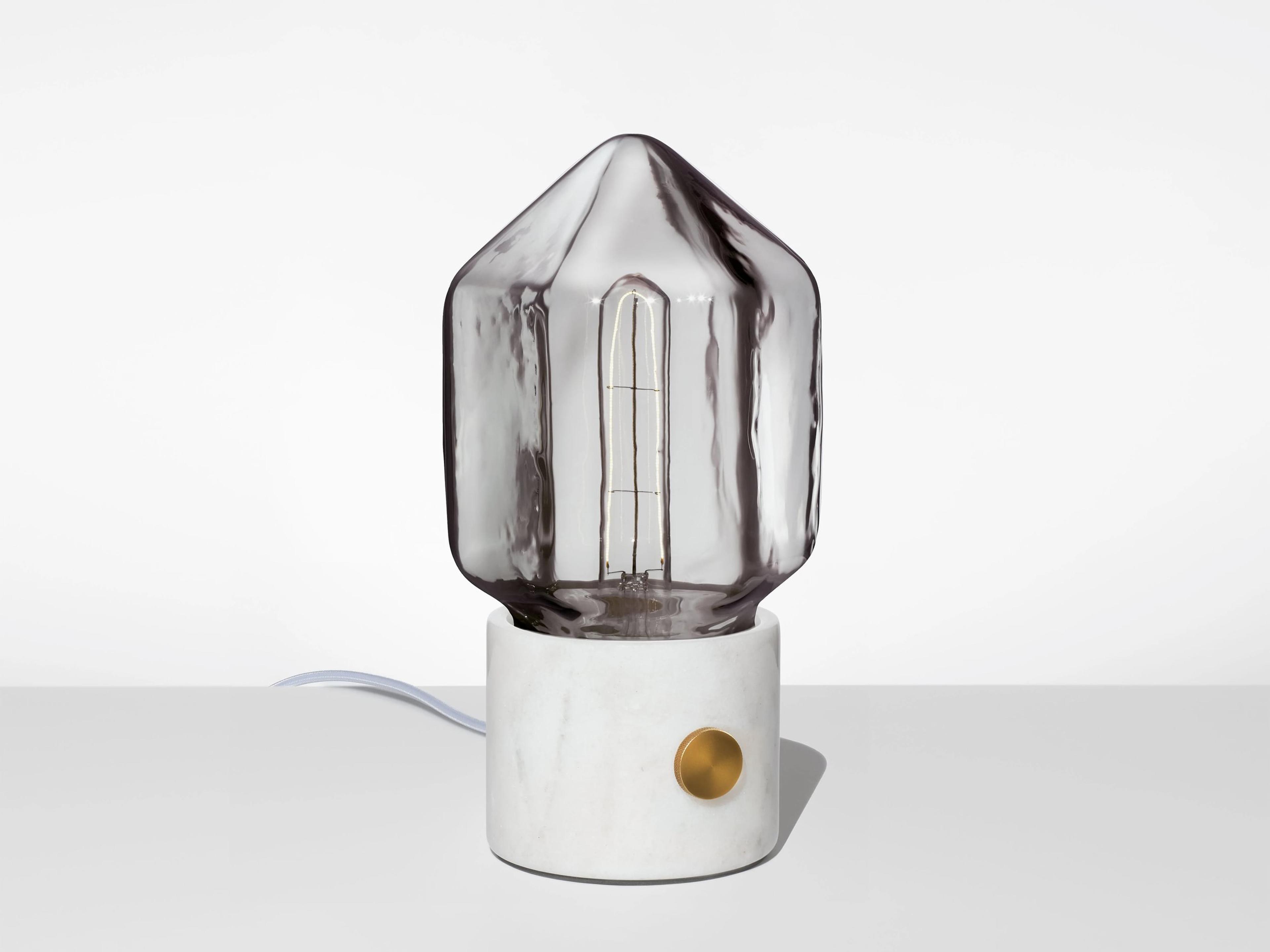 Ionic Facet Petite Gray White Marble Table Lamp