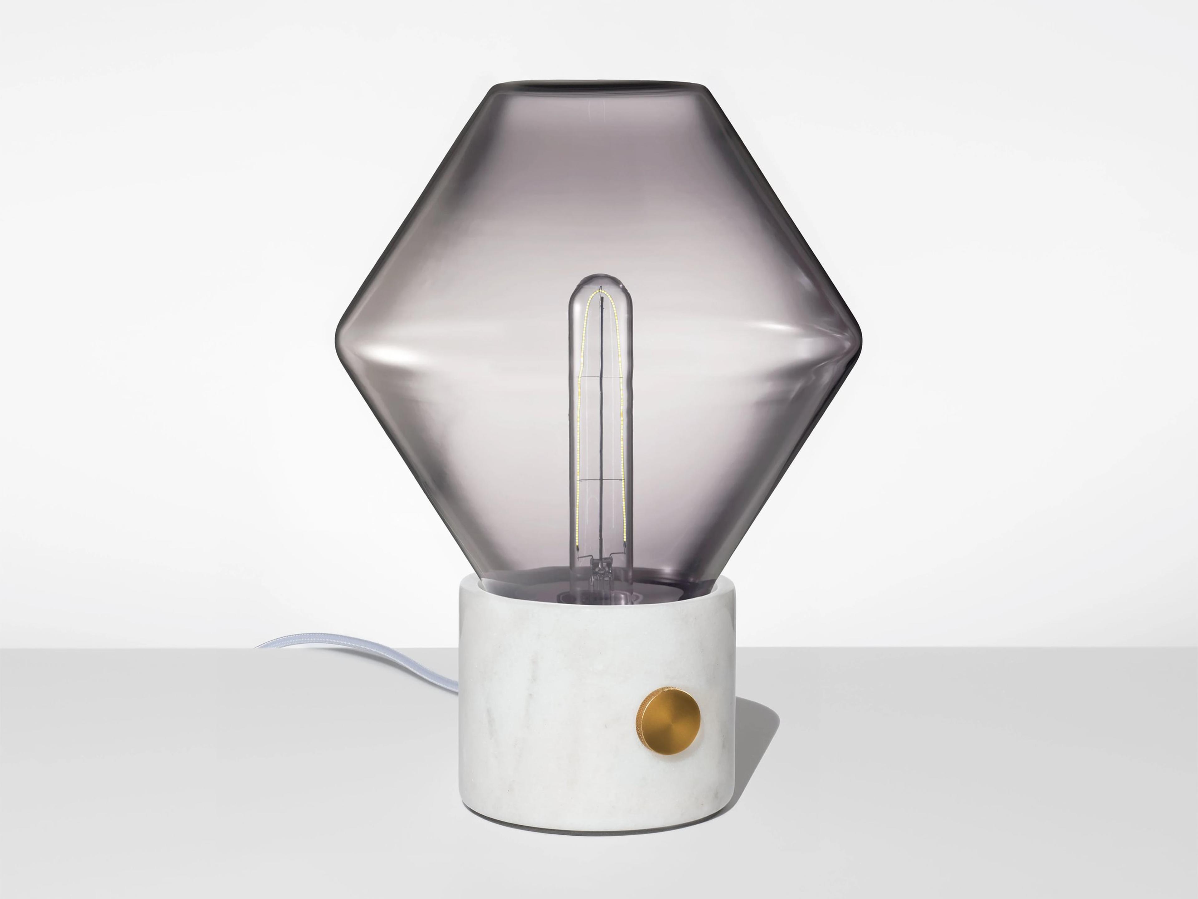 Ionic Gray White Marble Table Lamp