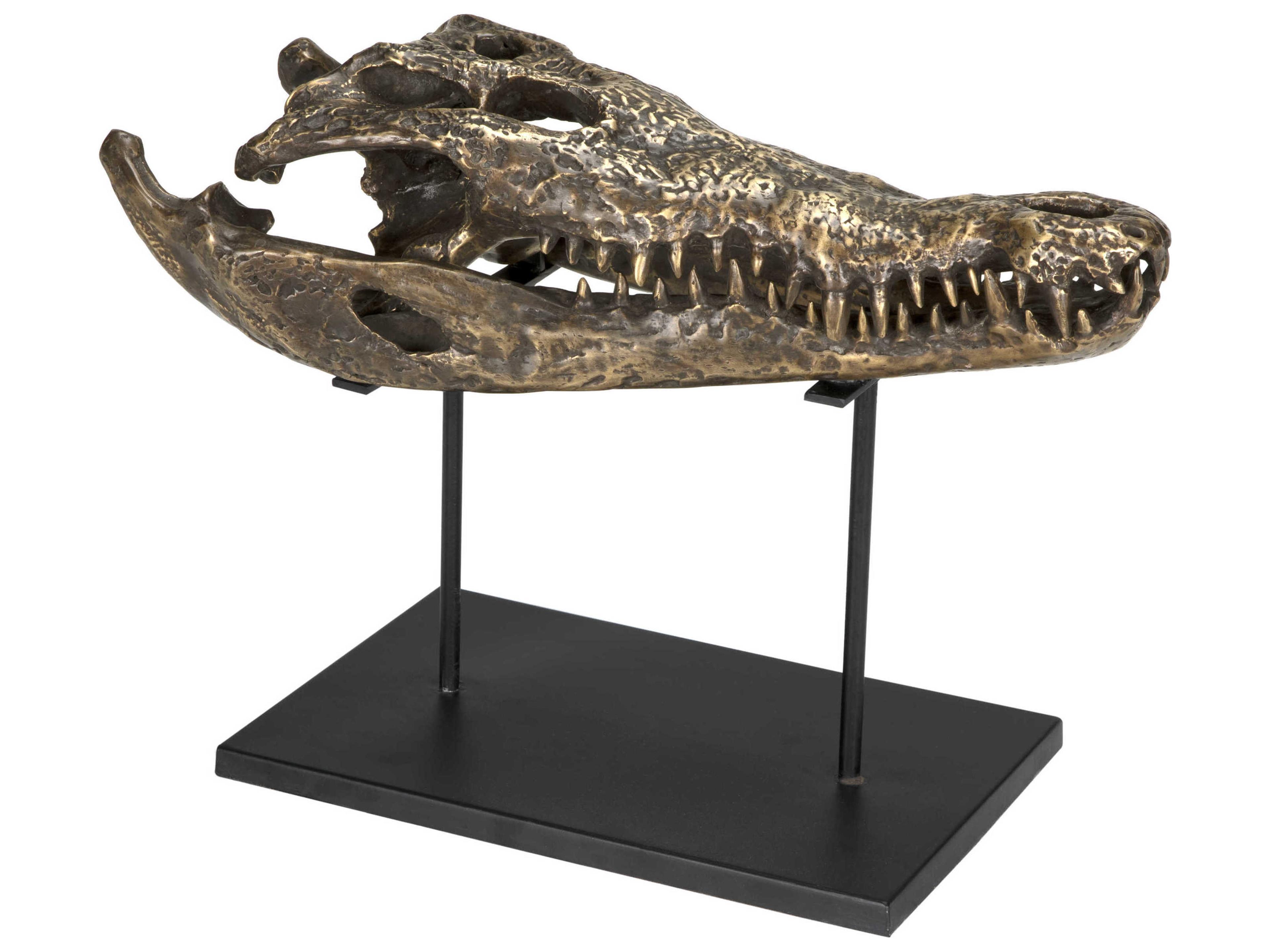 Noir Antique Brass Alligator On Stand Sculpture
