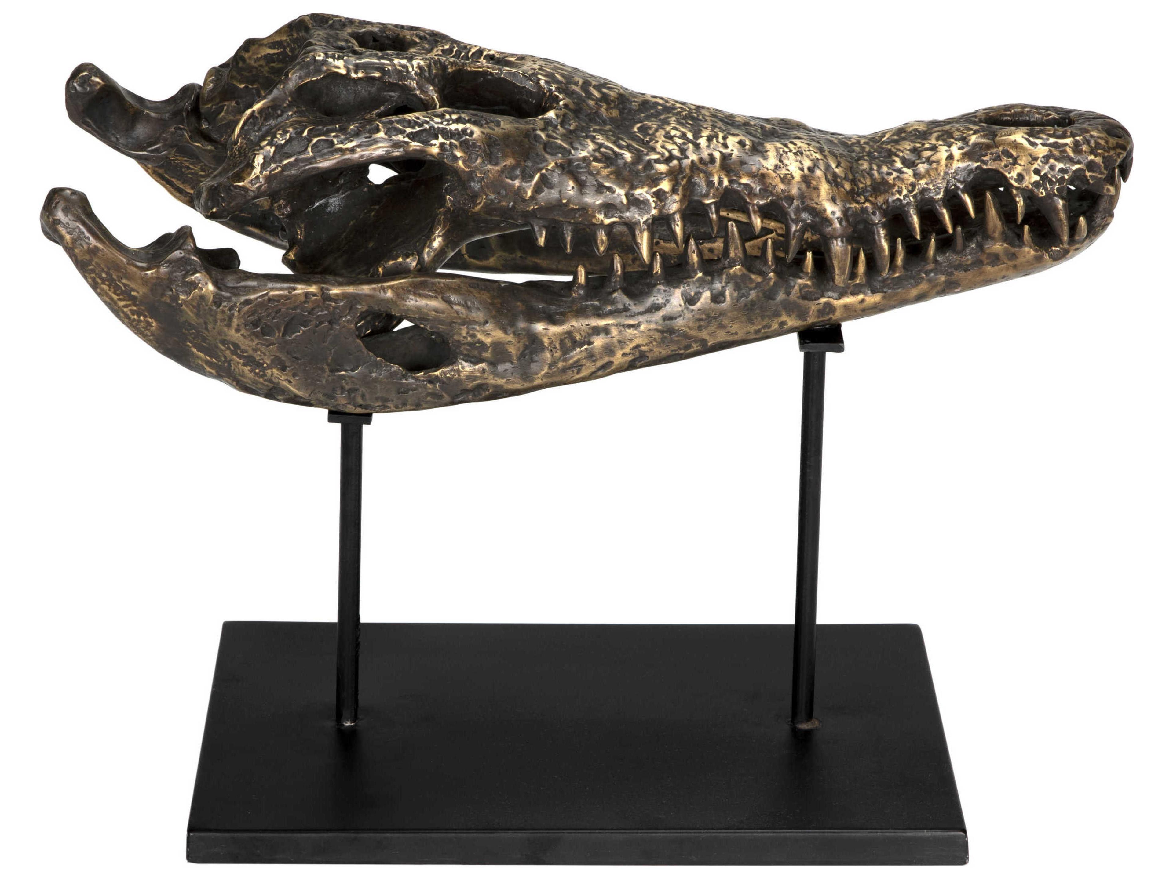 Noir Antique Brass Alligator On Stand Sculpture