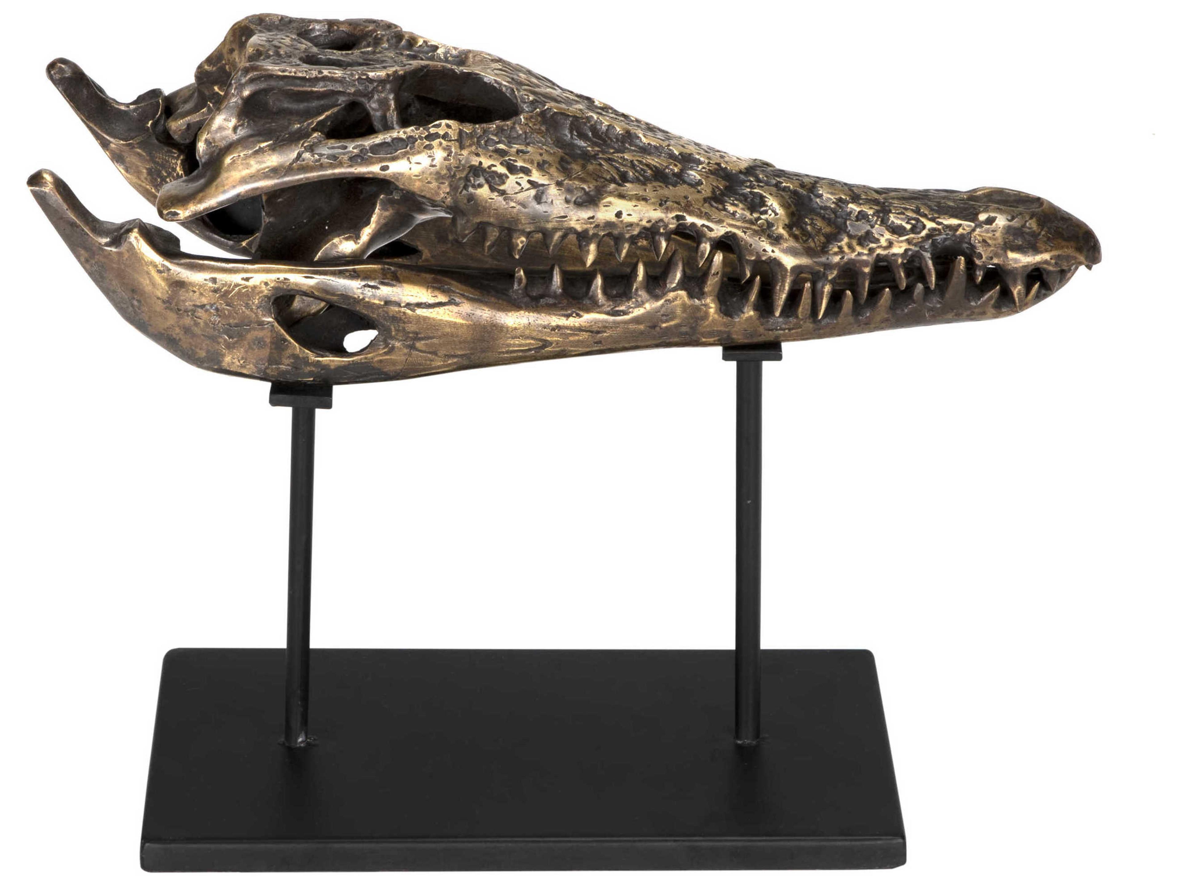 Noir Antique Brass Alligator On Stand Sculpture