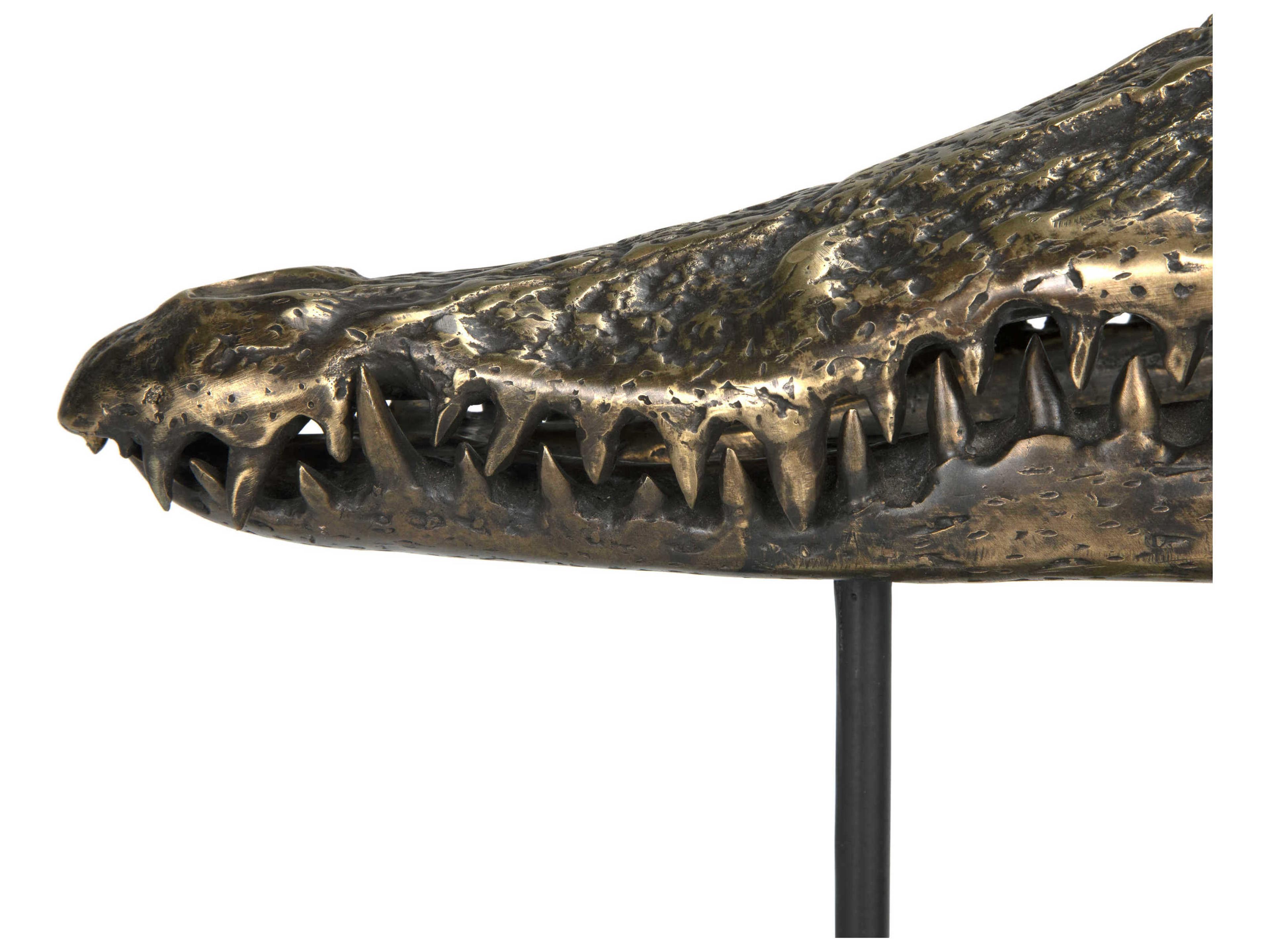 Noir Antique Brass Alligator On Stand Sculpture