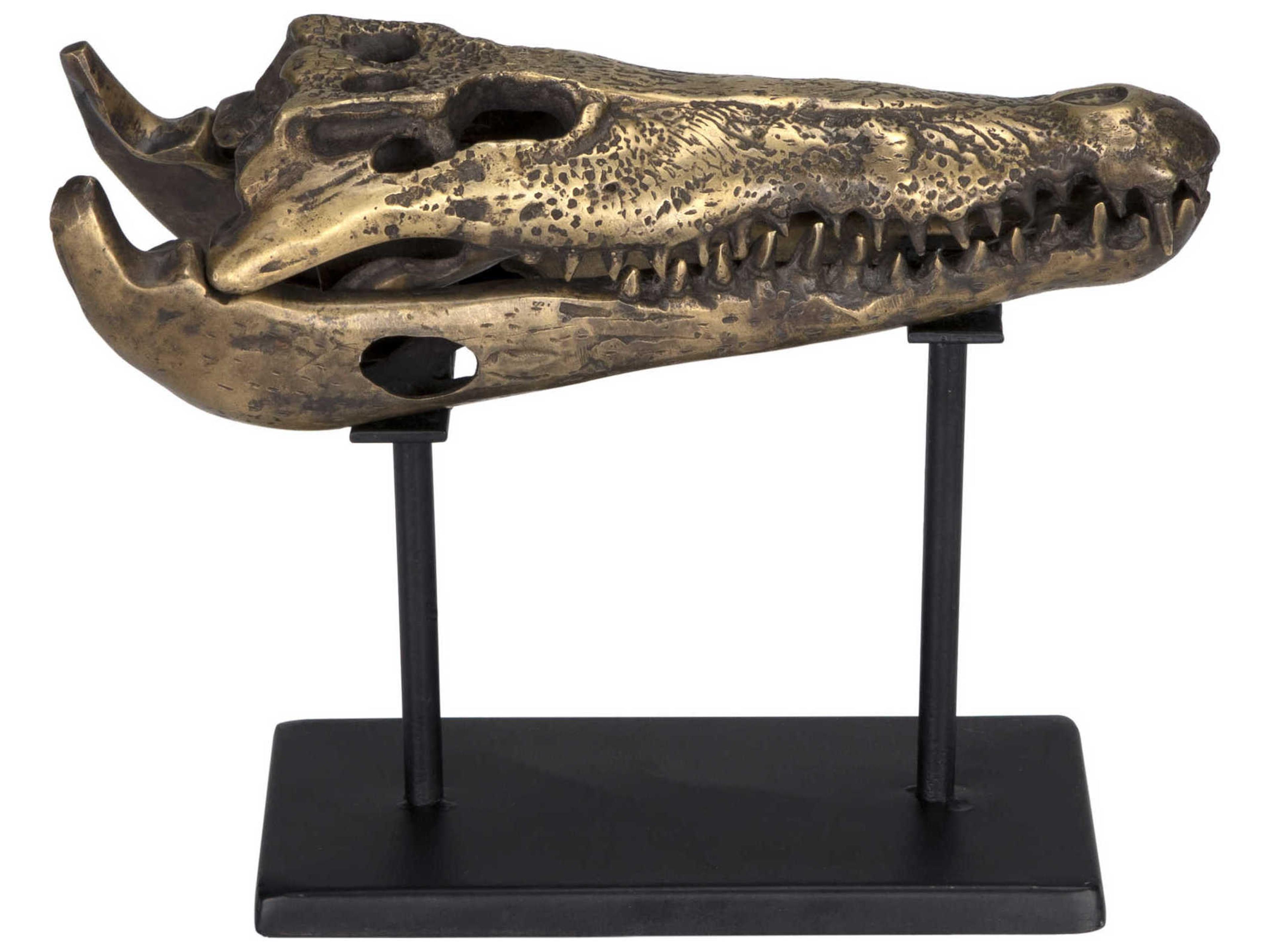 Noir Antique Brass Alligator On Stand Sculpture