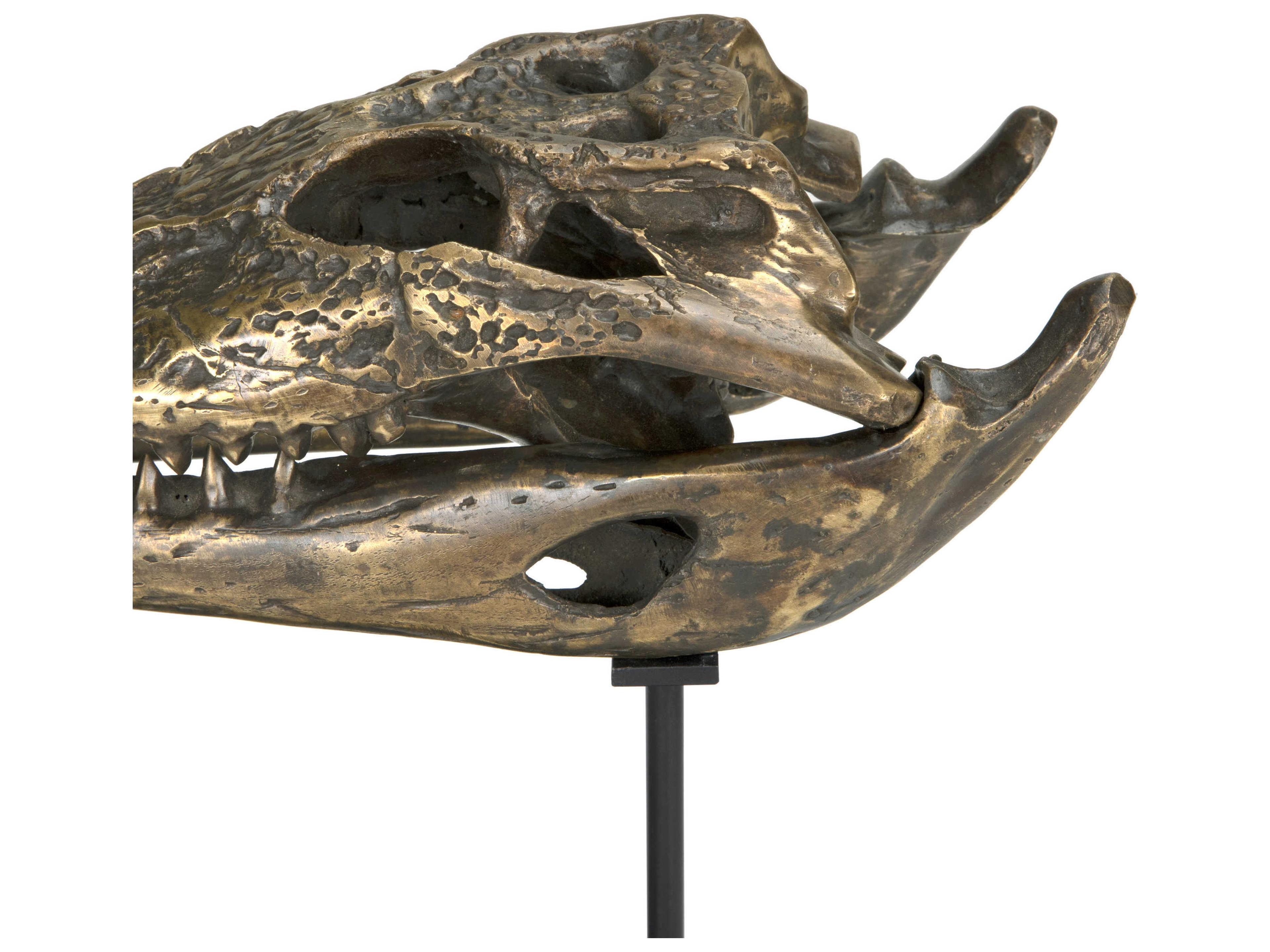 Noir Antique Brass Alligator On Stand Sculpture