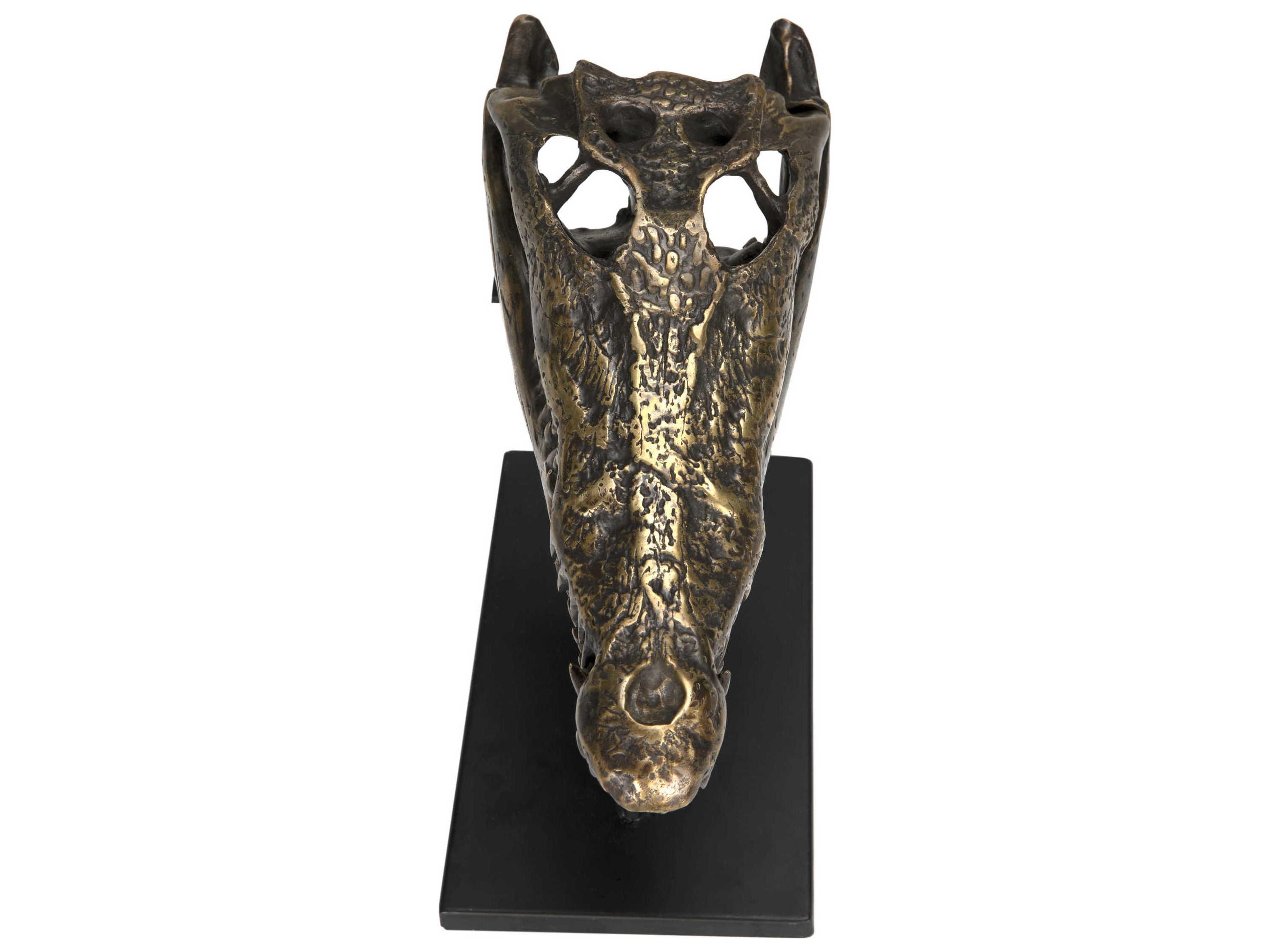 Noir Antique Brass Alligator On Stand Sculpture