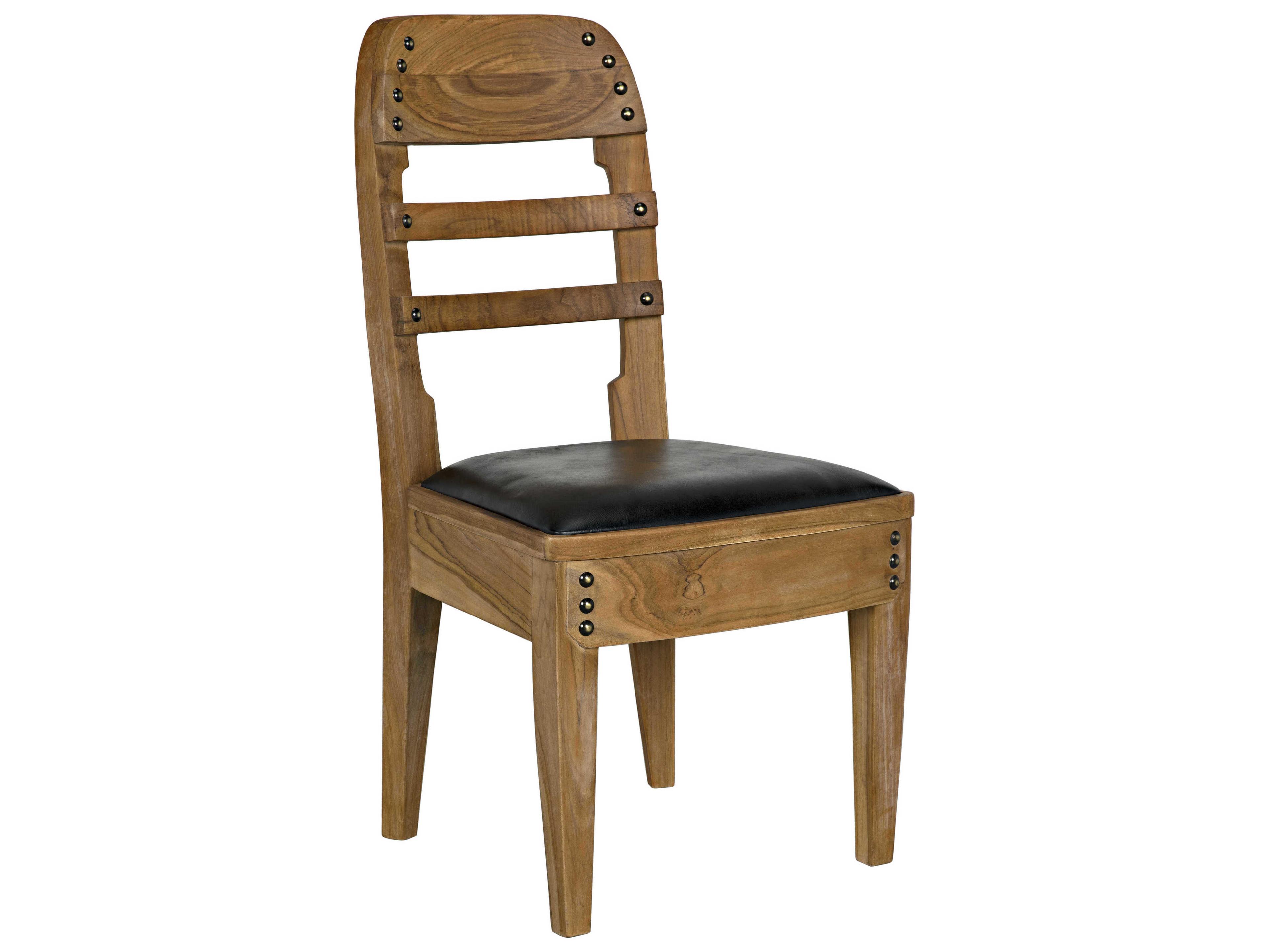 Leather Teak Wood Black Upholstered Side Dining Chair