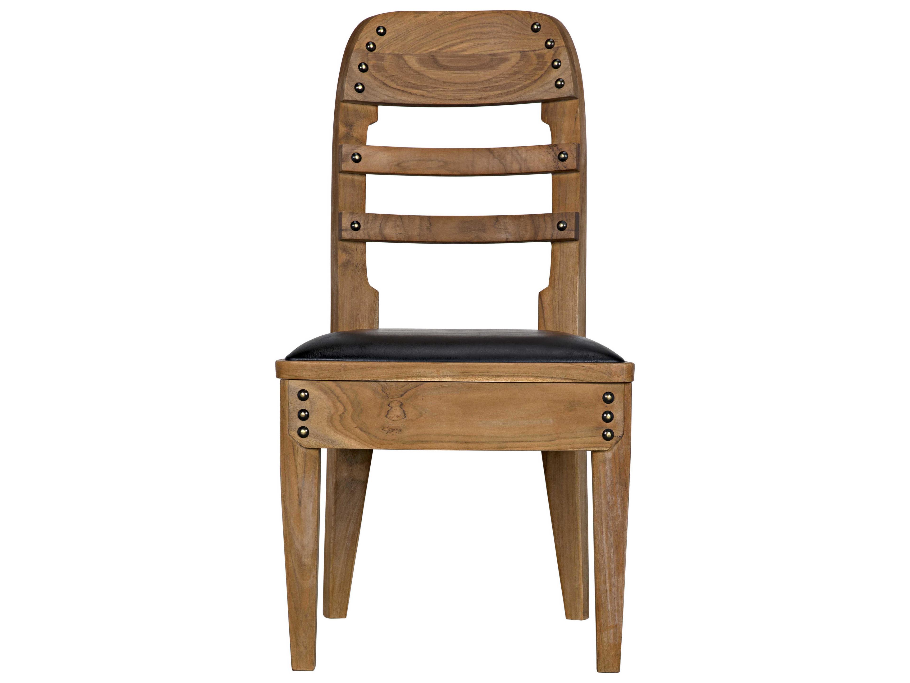 Noir Leather Teak Wood Black Upholstered Side Dining Chair