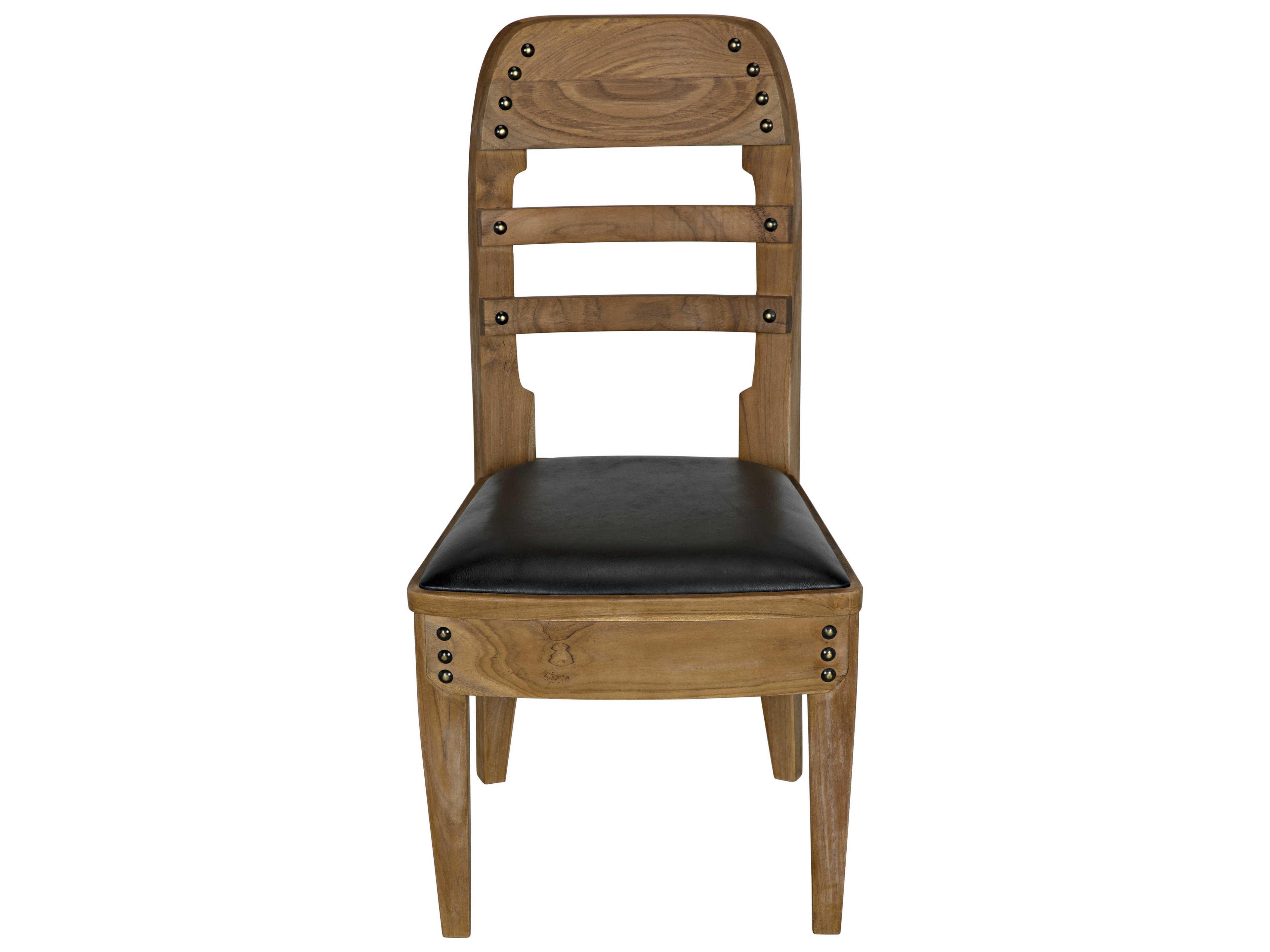 Noir Leather Teak Wood Black Upholstered Side Dining Chair